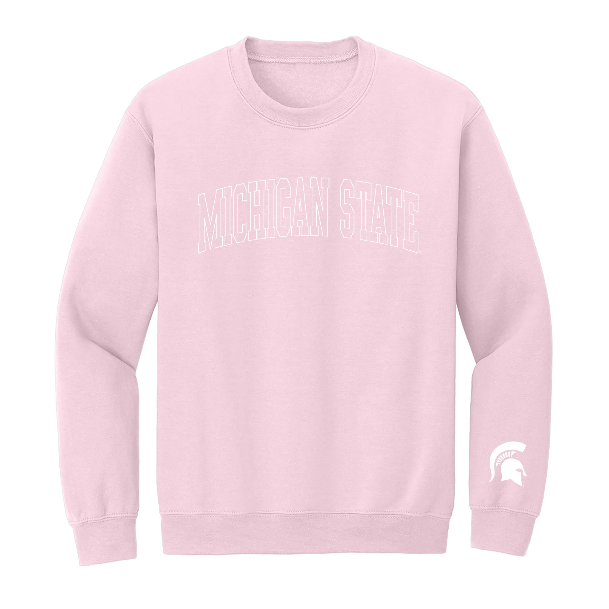 MSU Tonal Arch with Wrist Print Crewneck - Light Pink