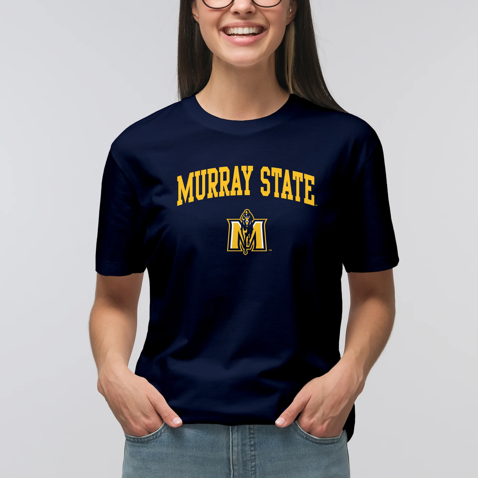 Murray State University Racers Arch Logo Short Sleeve T Shirt - Navy - Image 4