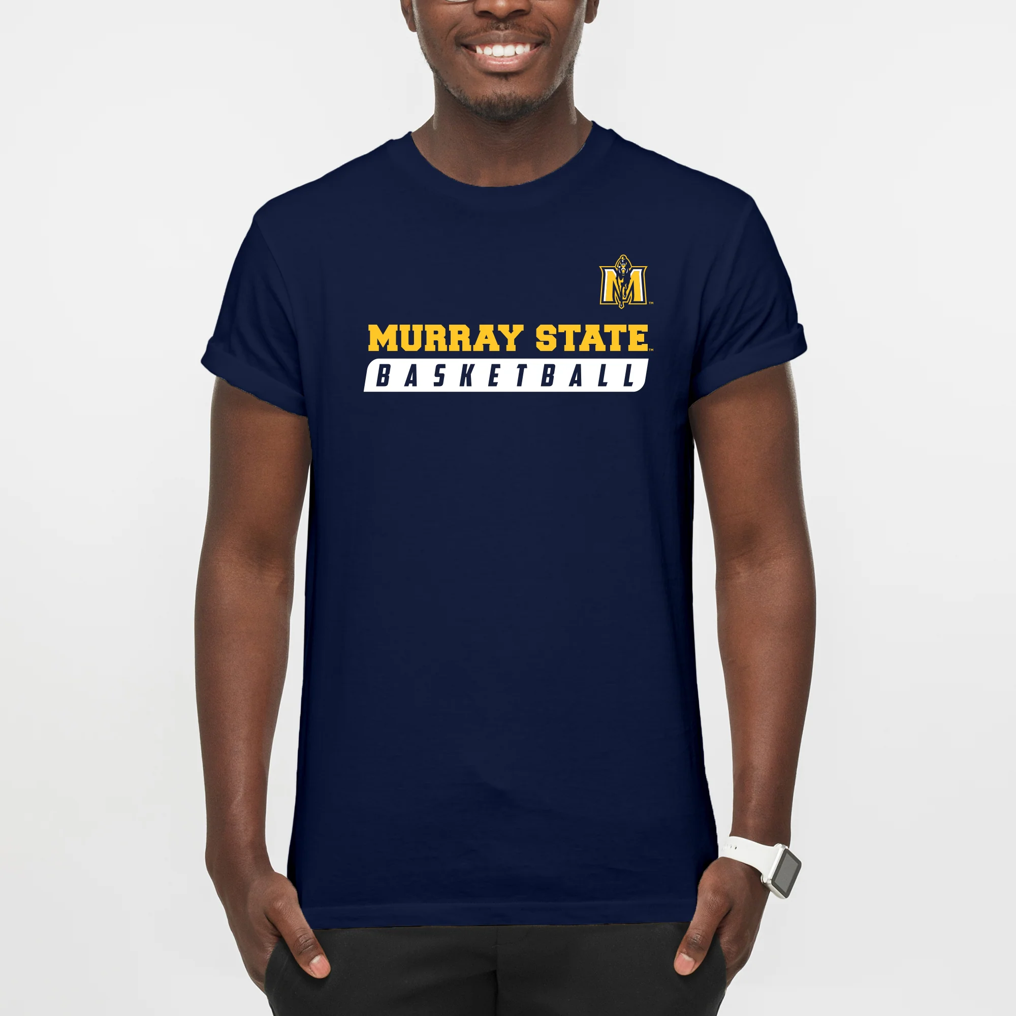 Murray State University Racers Basketball Slant Short Sleeve T Shirt - Navy - Image 3
