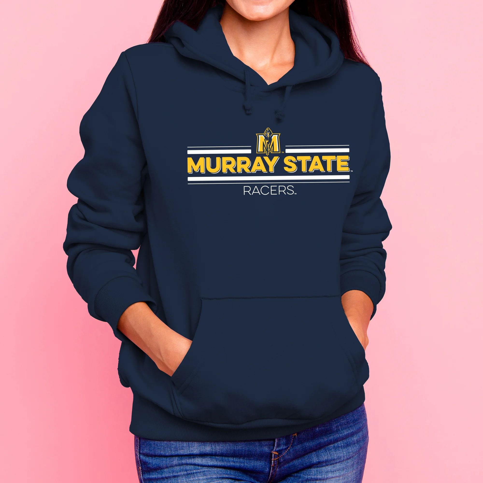 Murray State University Racers Double Bar Logo Hoodie - Navy - Image 4