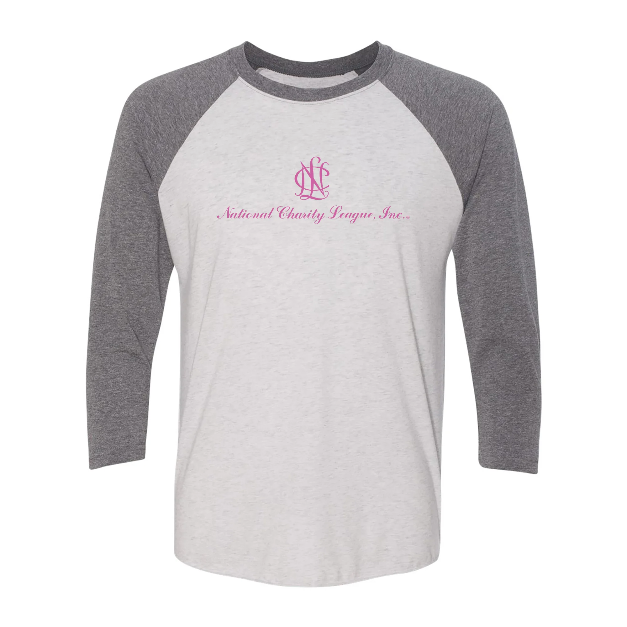 National Charity League Stacked Logo Raglan 3/4 Sleeve Shirt - White/Htr
