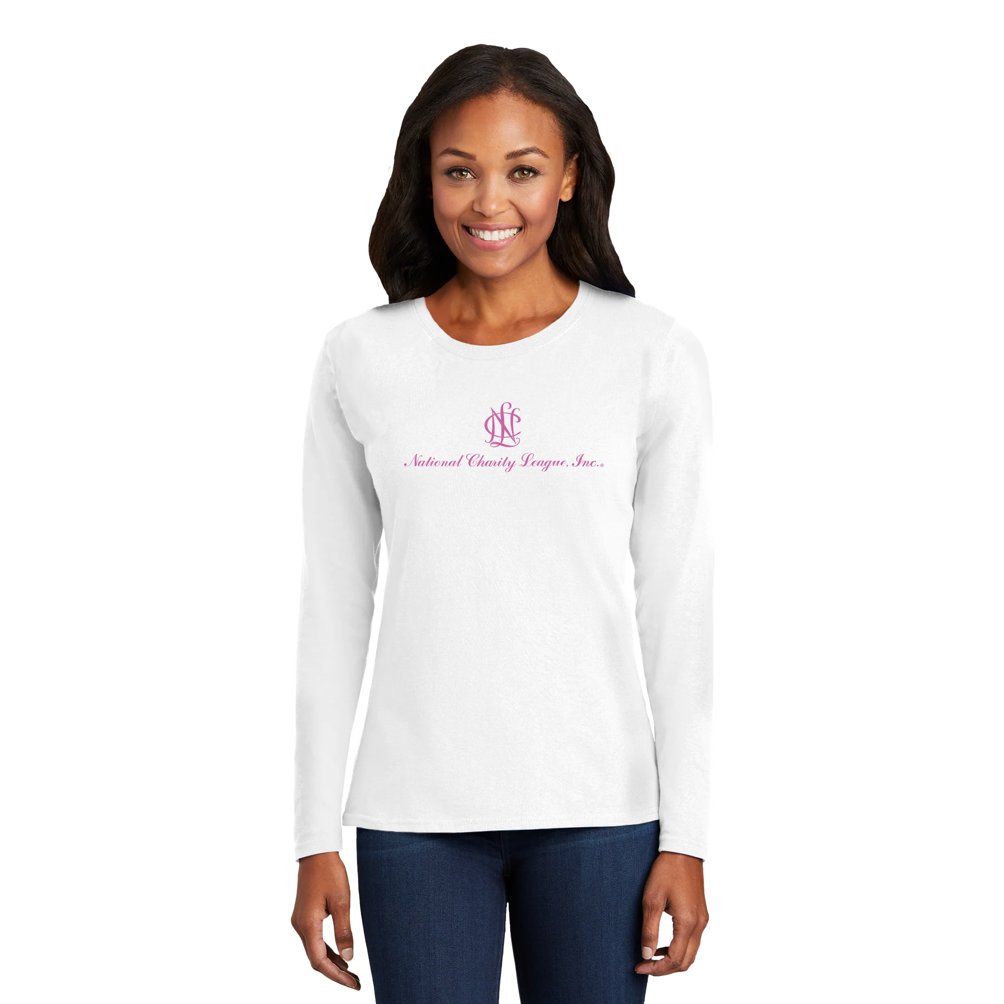 National Charity League Stacked Logo Womens Long Sleeve - White - Image 3