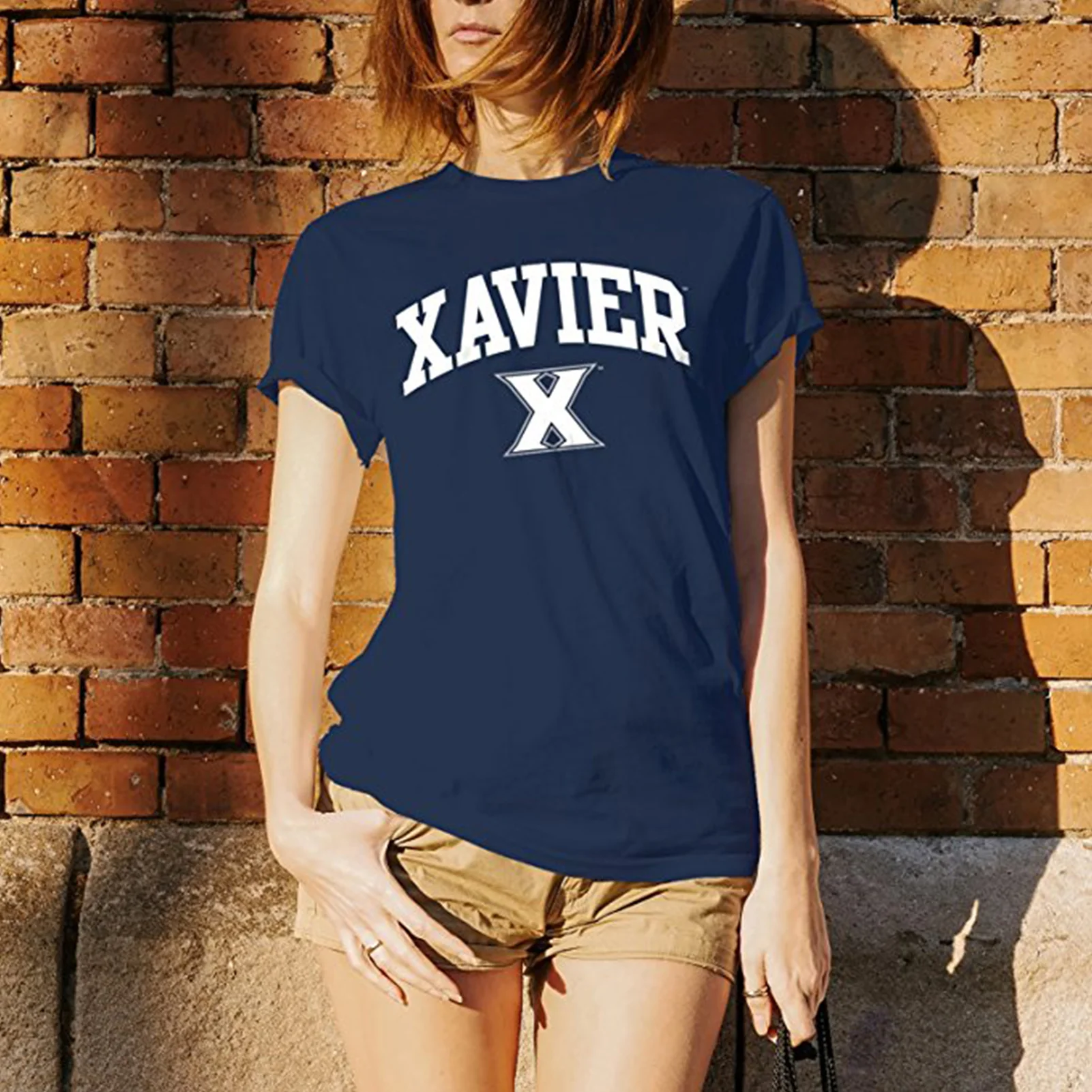 Xavier University Musketeers Arch Logo Short Sleeve T Shirt - Navy - Image 5