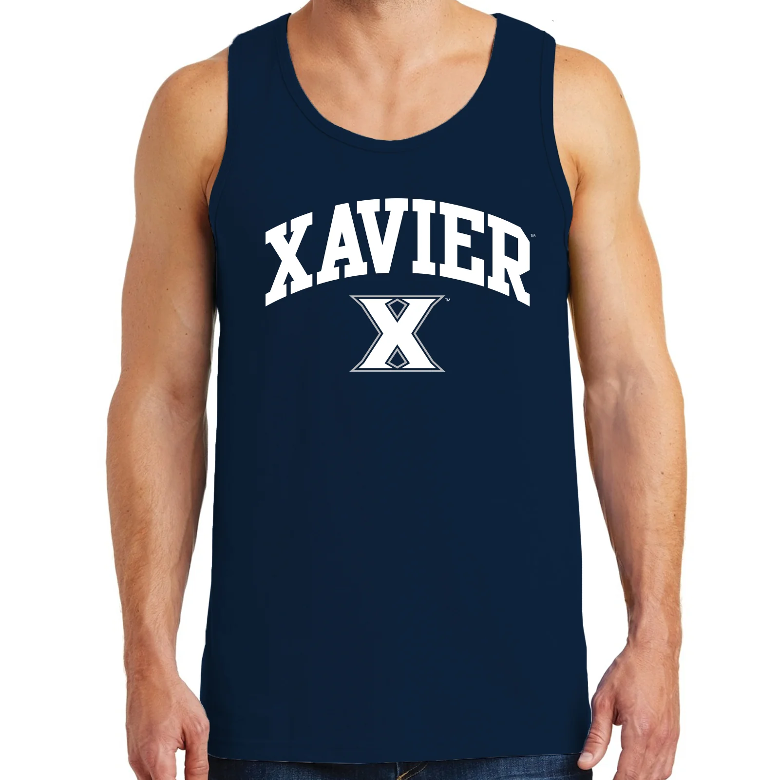 Xavier University Musketeers Arch Logo Heavy Cotton Tank Top - Navy - Image 3