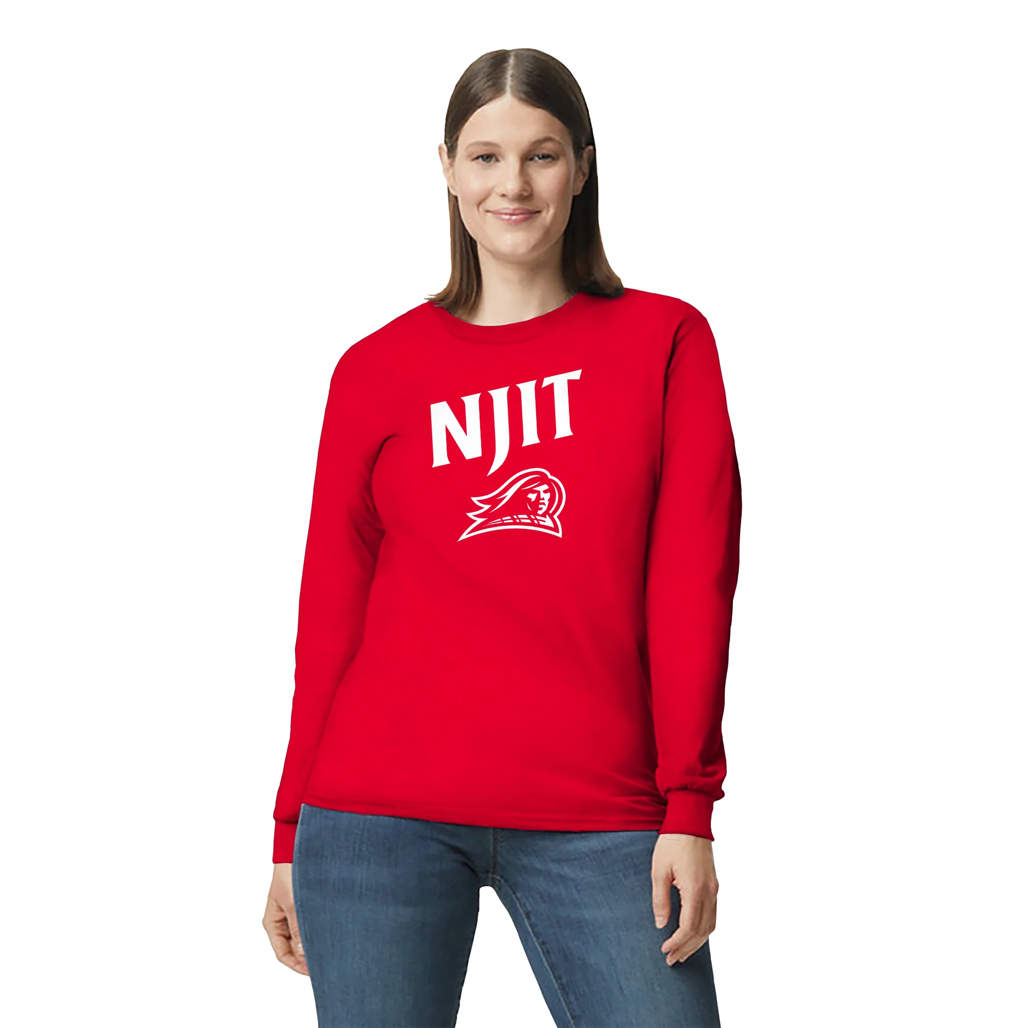 New Jersey Institute of Technology Arch Logo Long Sleeve T Shirt - Red - Image 4
