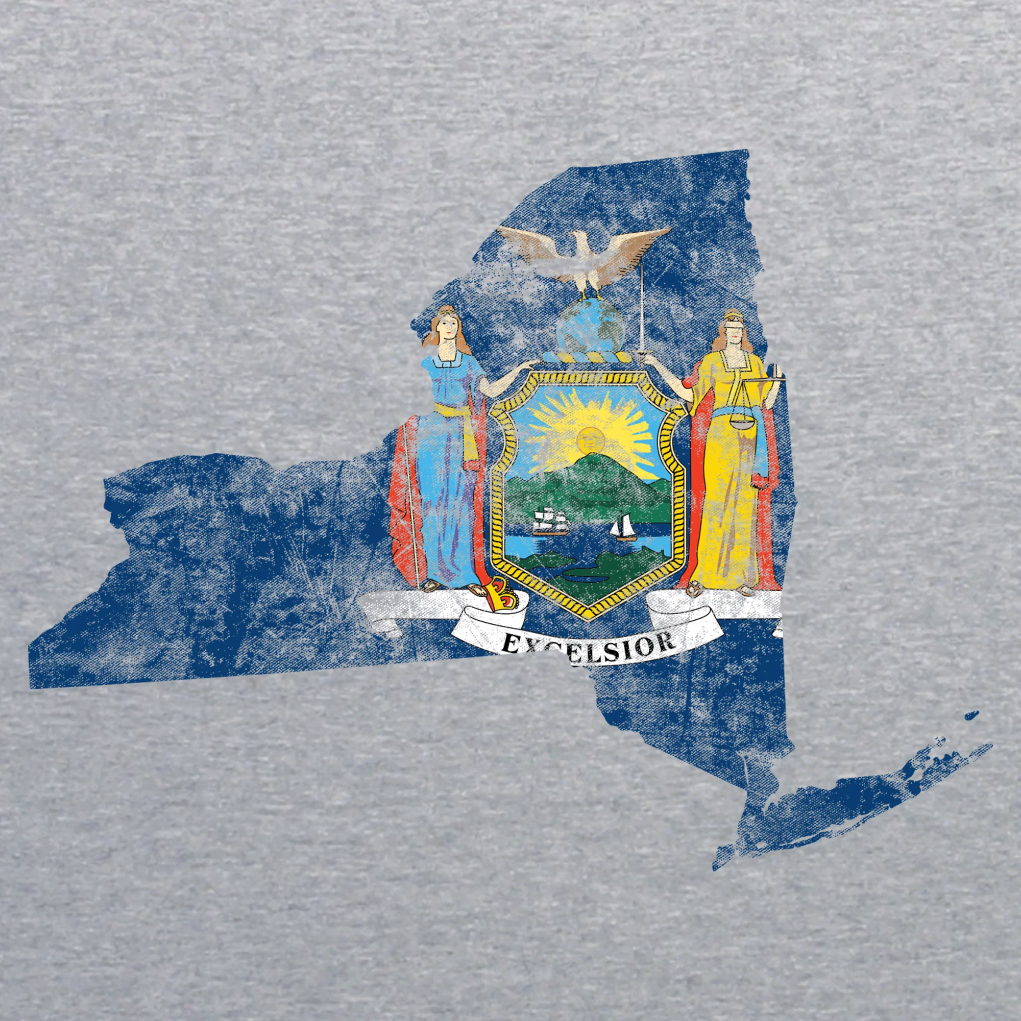New York Distressed State Flag Outline Crewneck Sweatshirt - Sport Grey - Image 2