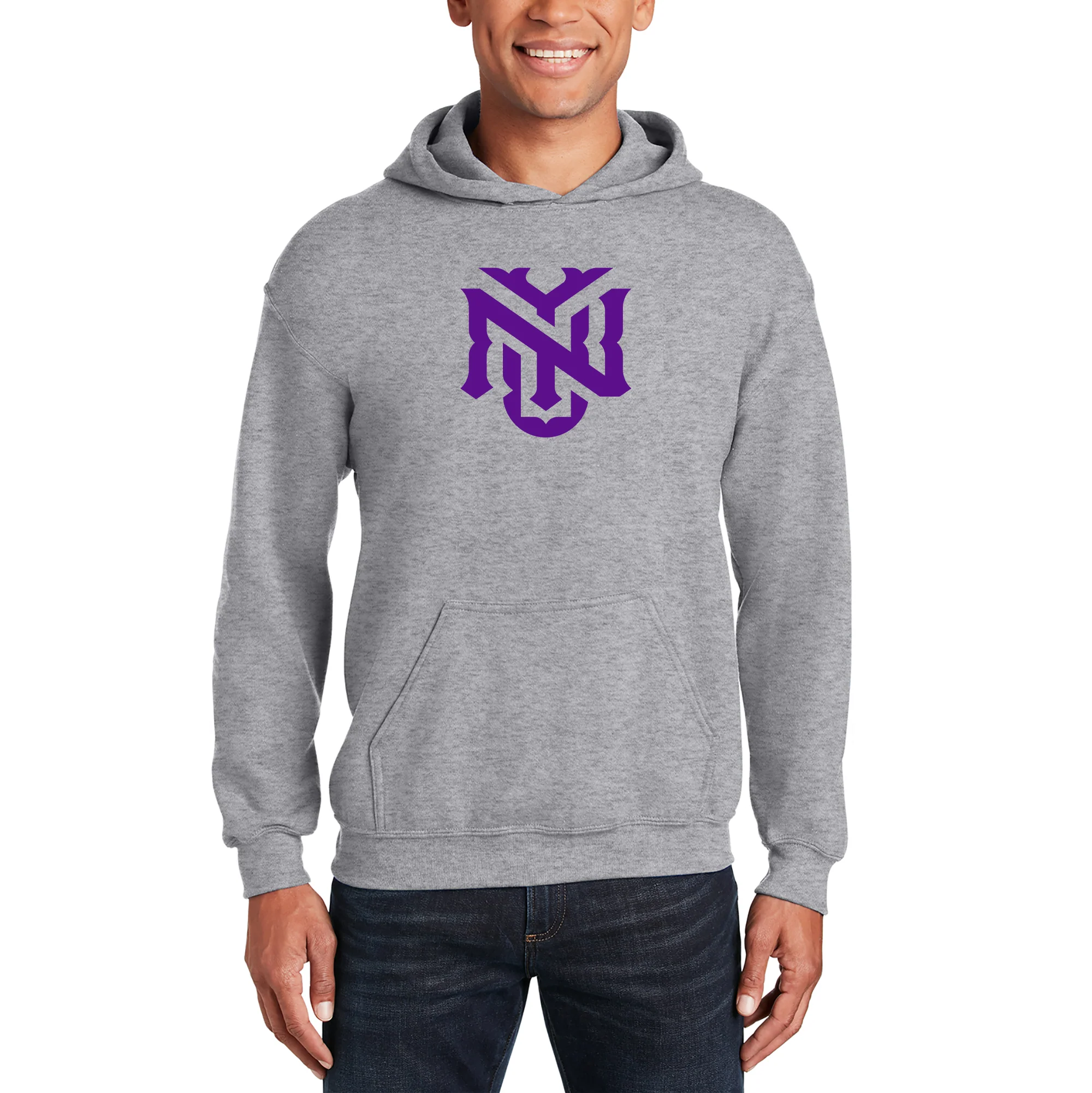 New York University Violets Primary Logo Hoodie - Sport Grey - Image 3