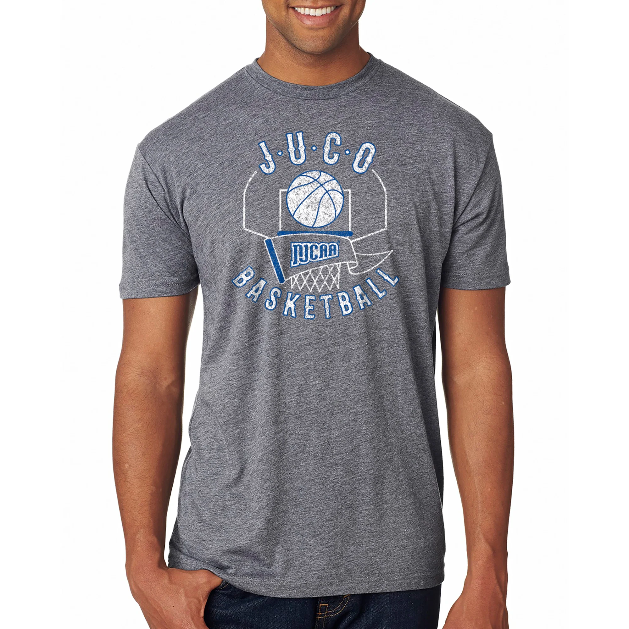 NJCAA JUCO Basketball Emblem - Junior College Athletics Triblend T Shirt - Premium Heather - Image 3