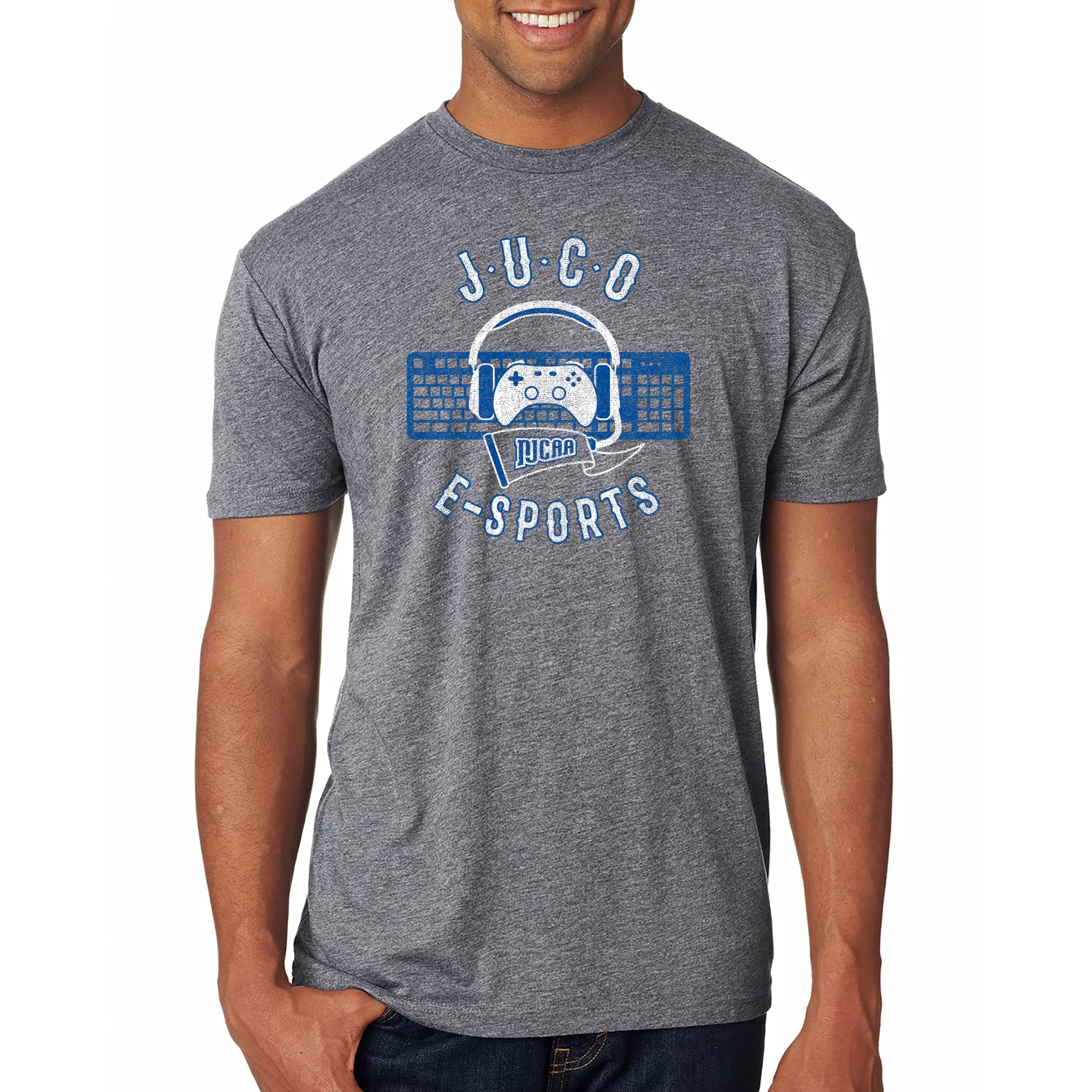 NJCAA JUCO E-Sports Emblem - Junior College Athletics Triblend T Shirt - Premium Heather - Image 3
