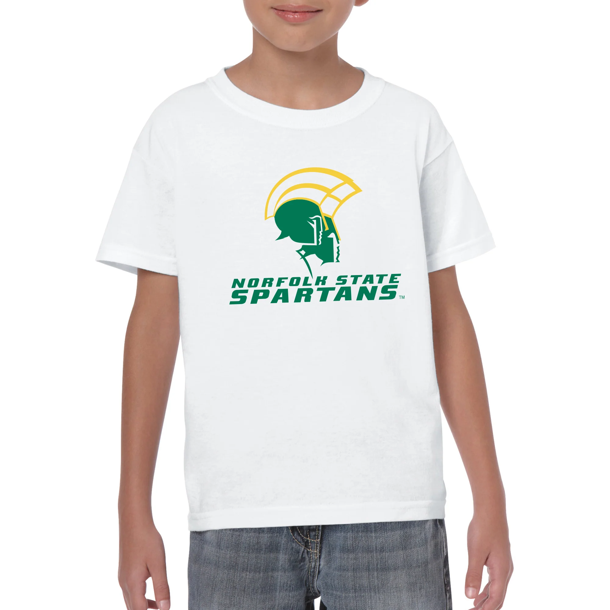Norfolk State University Spartans Primary Logo Youth Short Sleeve T Shirt - White - Image 3