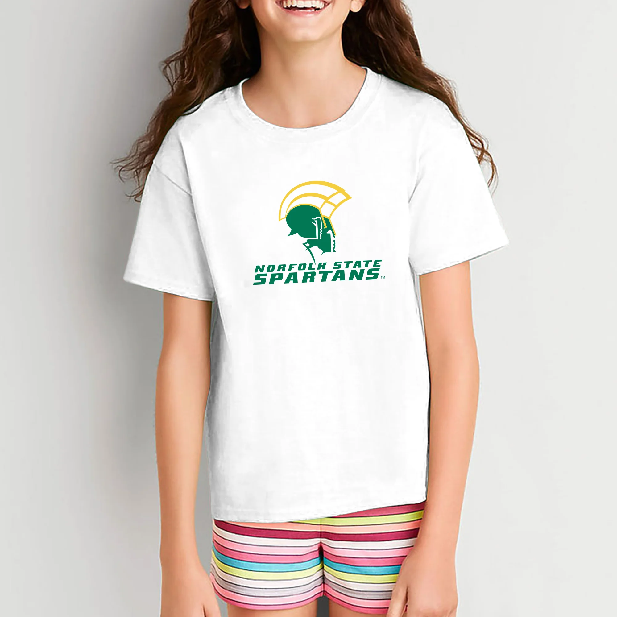 Norfolk State University Spartans Primary Logo Youth Short Sleeve T Shirt - White - Image 4