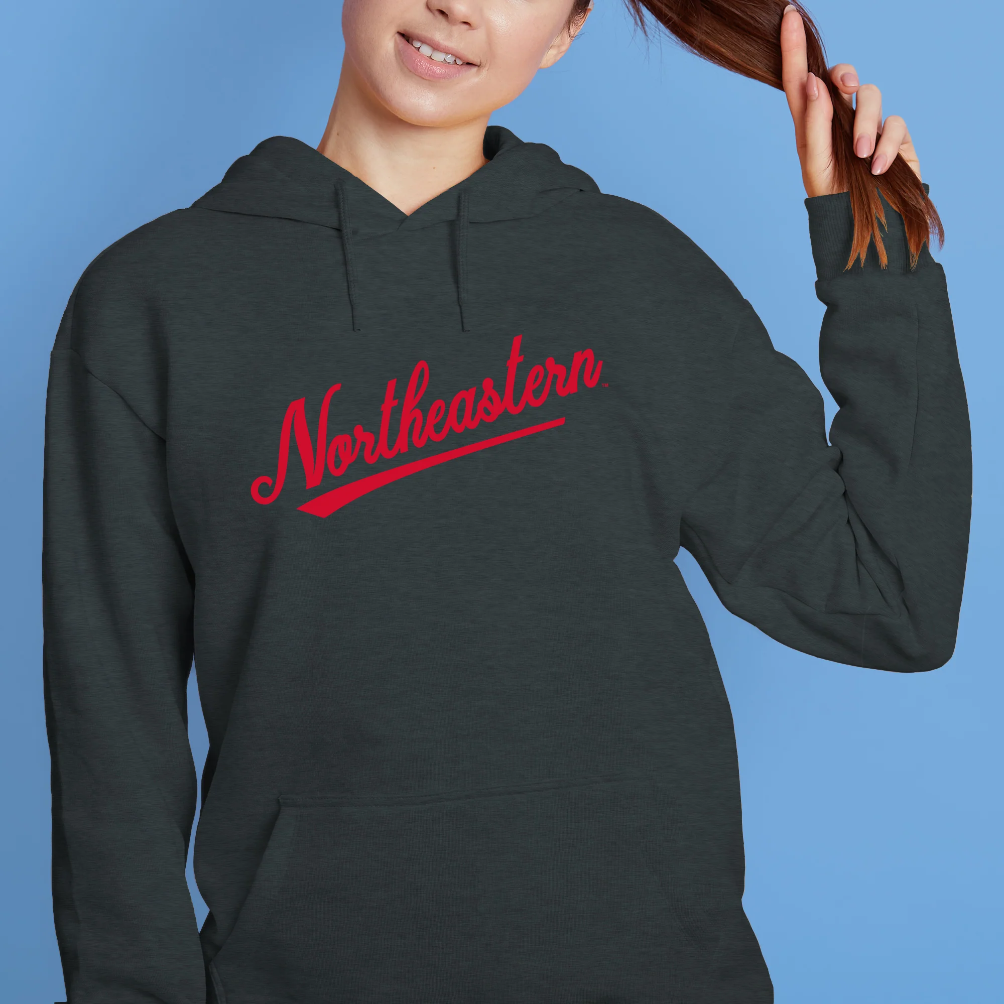Northeastern University Script Logo Hoodie - Dark Heather - Image 4