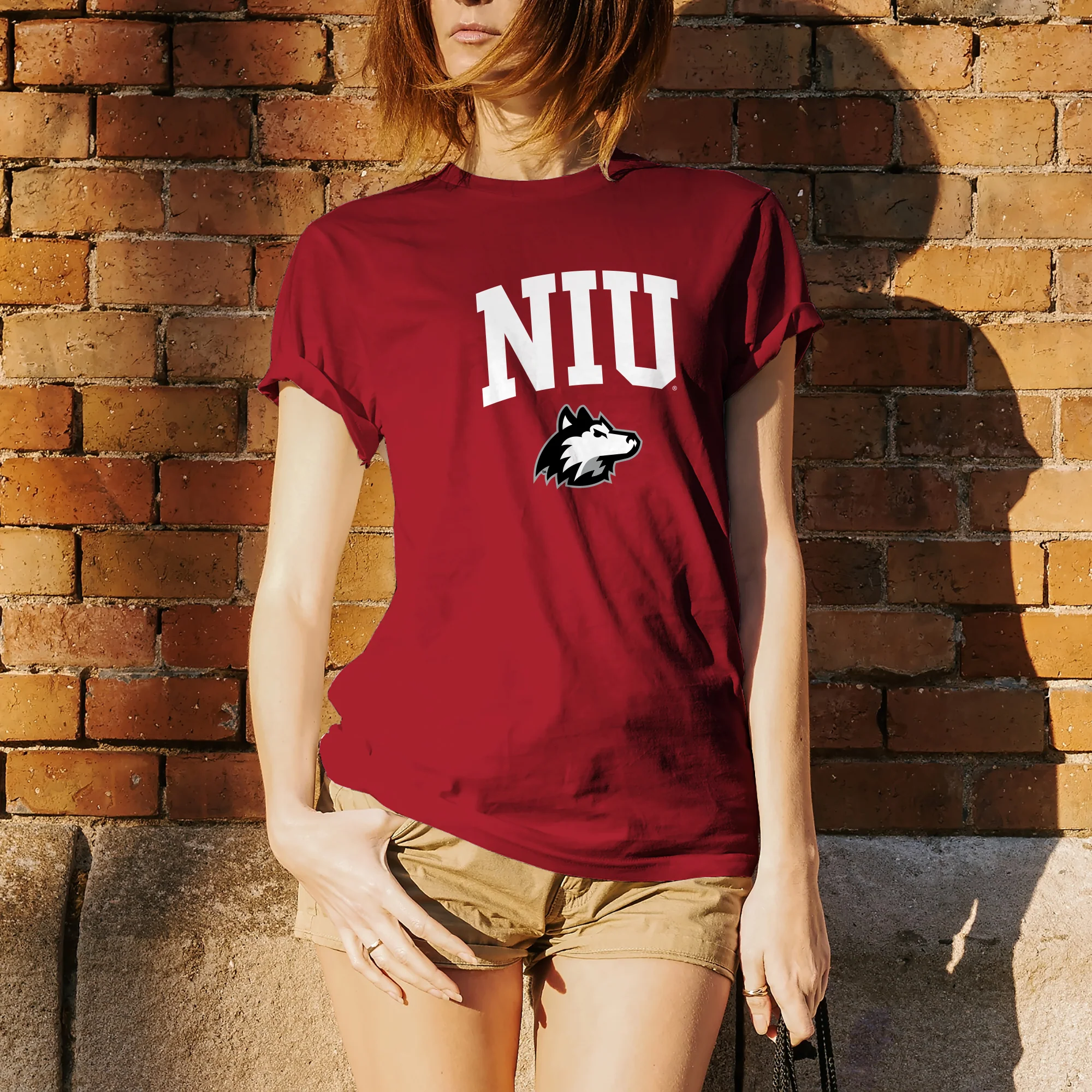 Northern Illinois University Huskies Arch Logo Short Sleeve T Shirt - Cardinal - Image 4