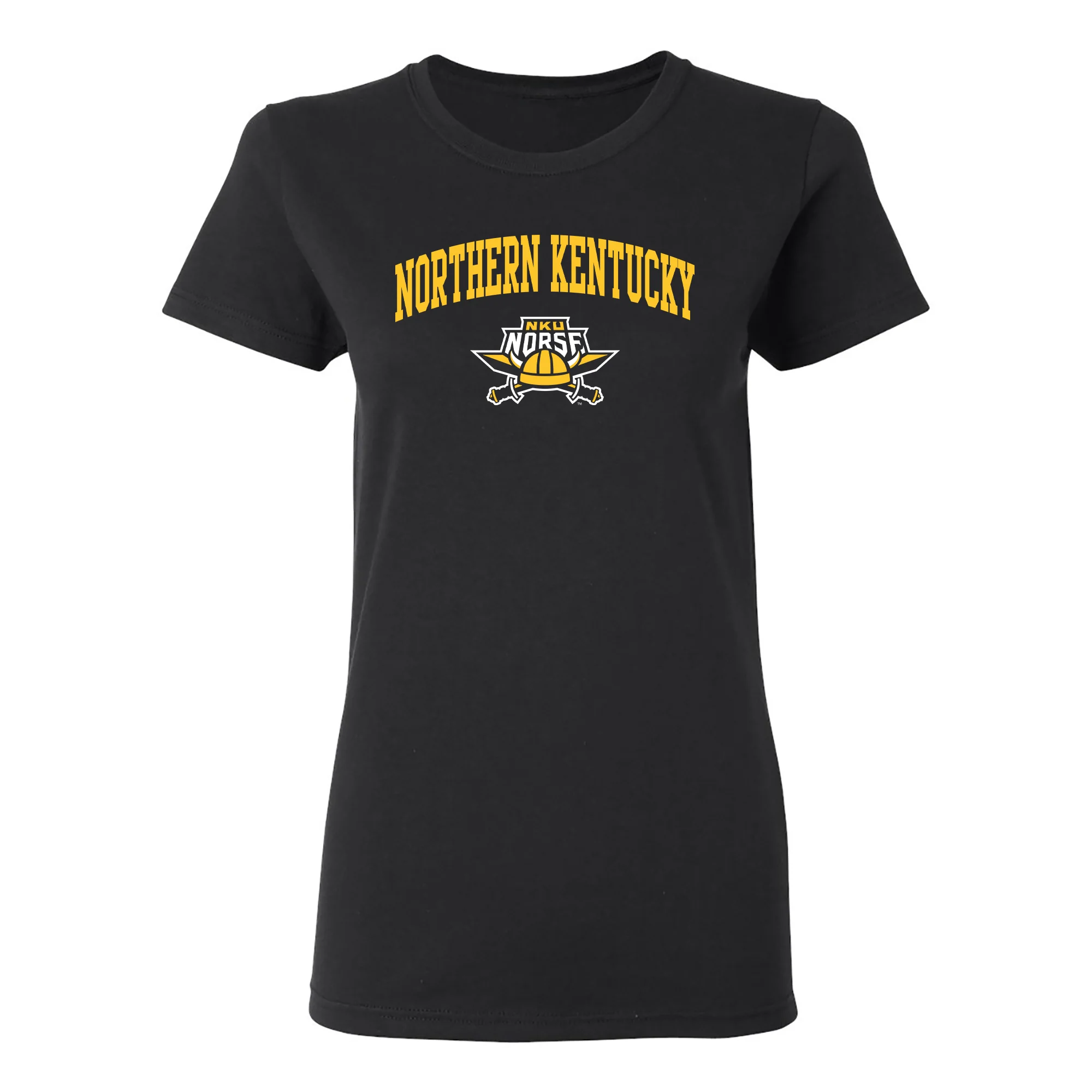 Northern Kentucky University Norse Arch Logo Women's Short Sleeve T Shirt - Black
