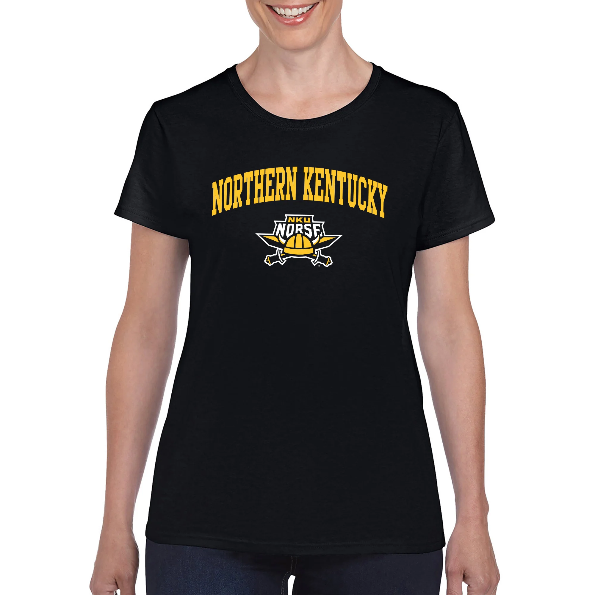 Northern Kentucky University Norse Arch Logo Women's Short Sleeve T Shirt - Black - Image 3