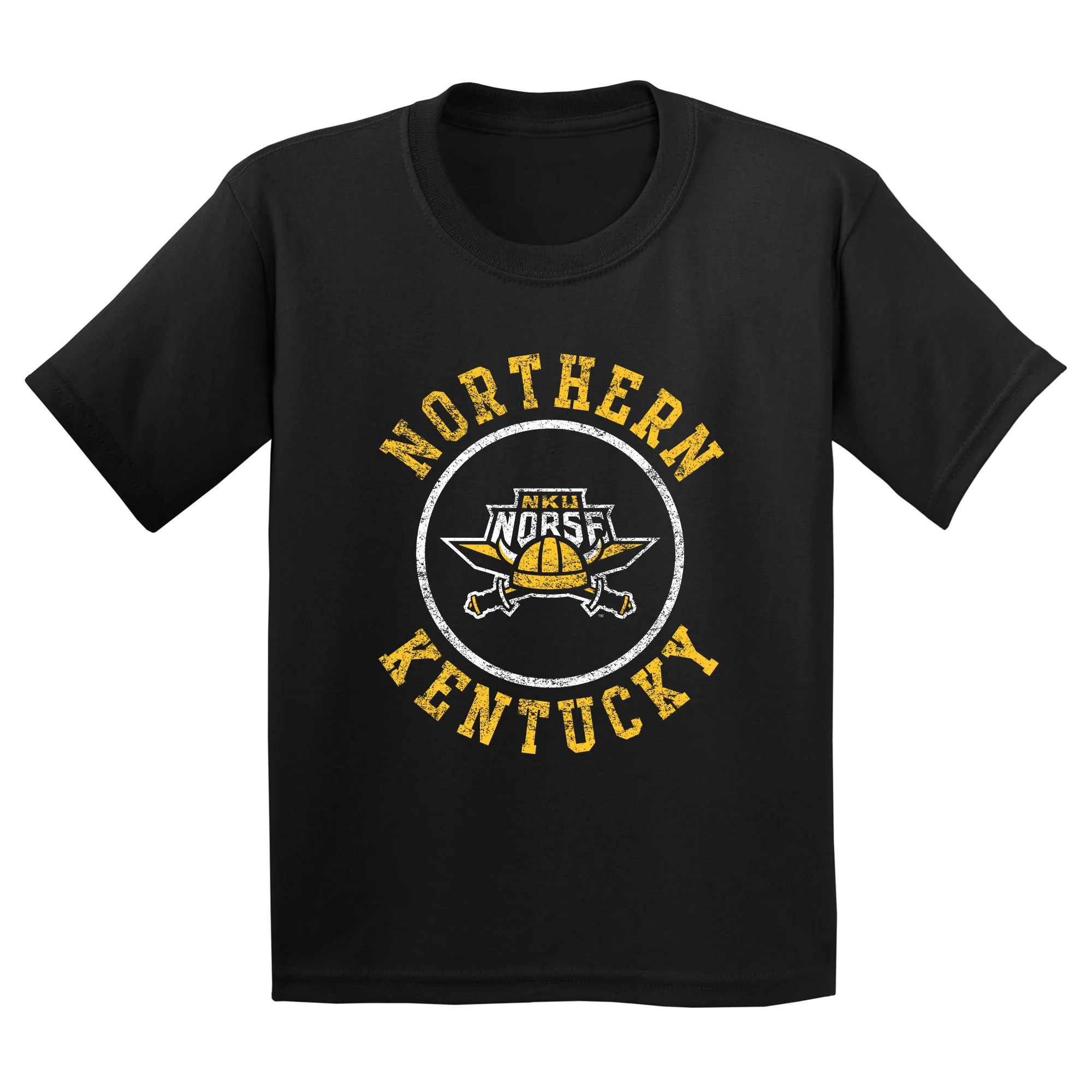 Northern Kentucky University Norse Distressed Circle Logo Youth Short Sleeve T Shirt - Black