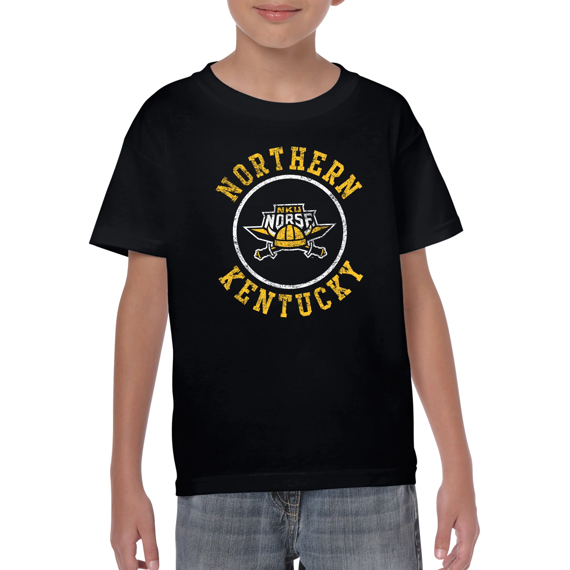 Northern Kentucky University Norse Distressed Circle Logo Youth Short Sleeve T Shirt - Black - Image 3