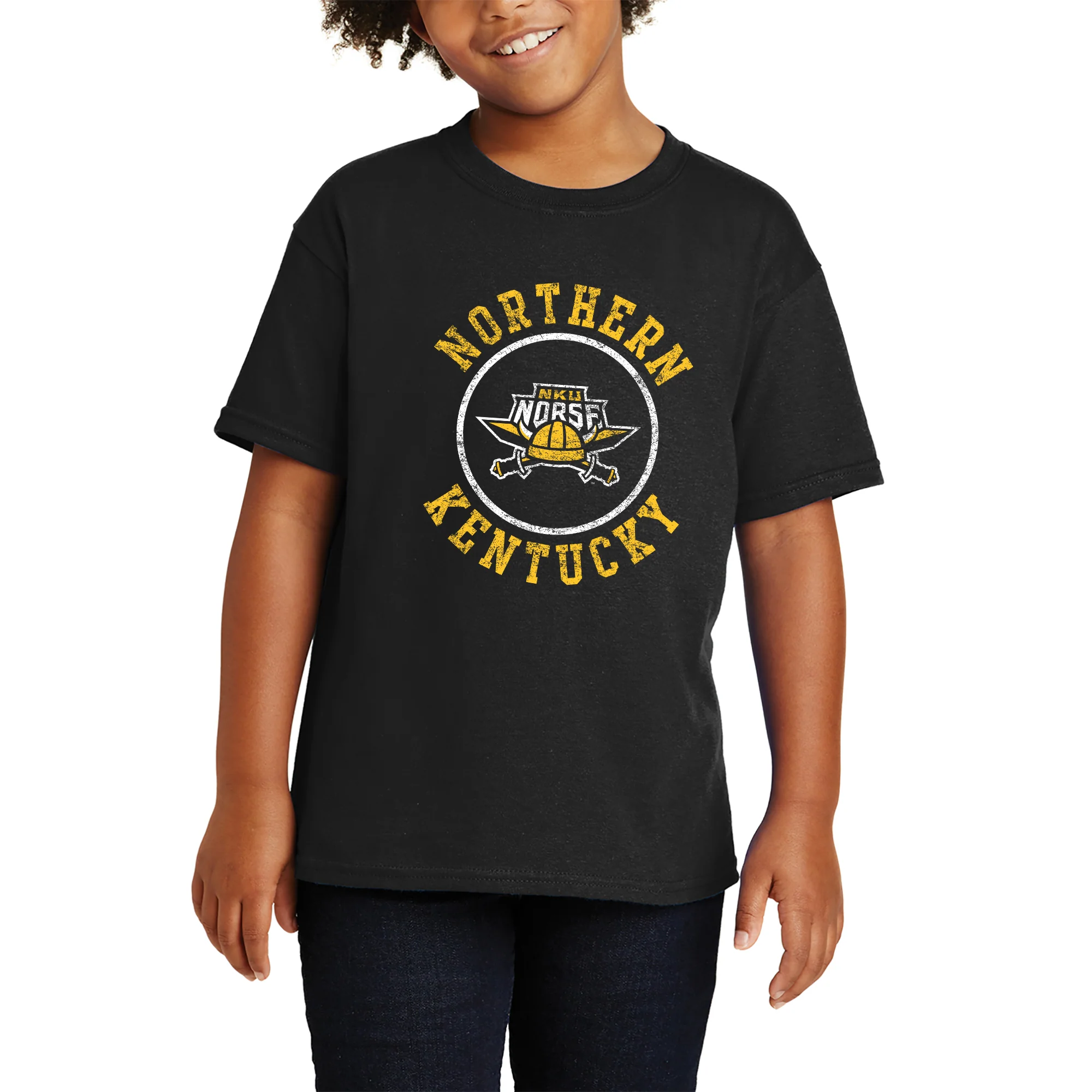 Northern Kentucky University Norse Distressed Circle Logo Youth Short Sleeve T Shirt - Black - Image 4