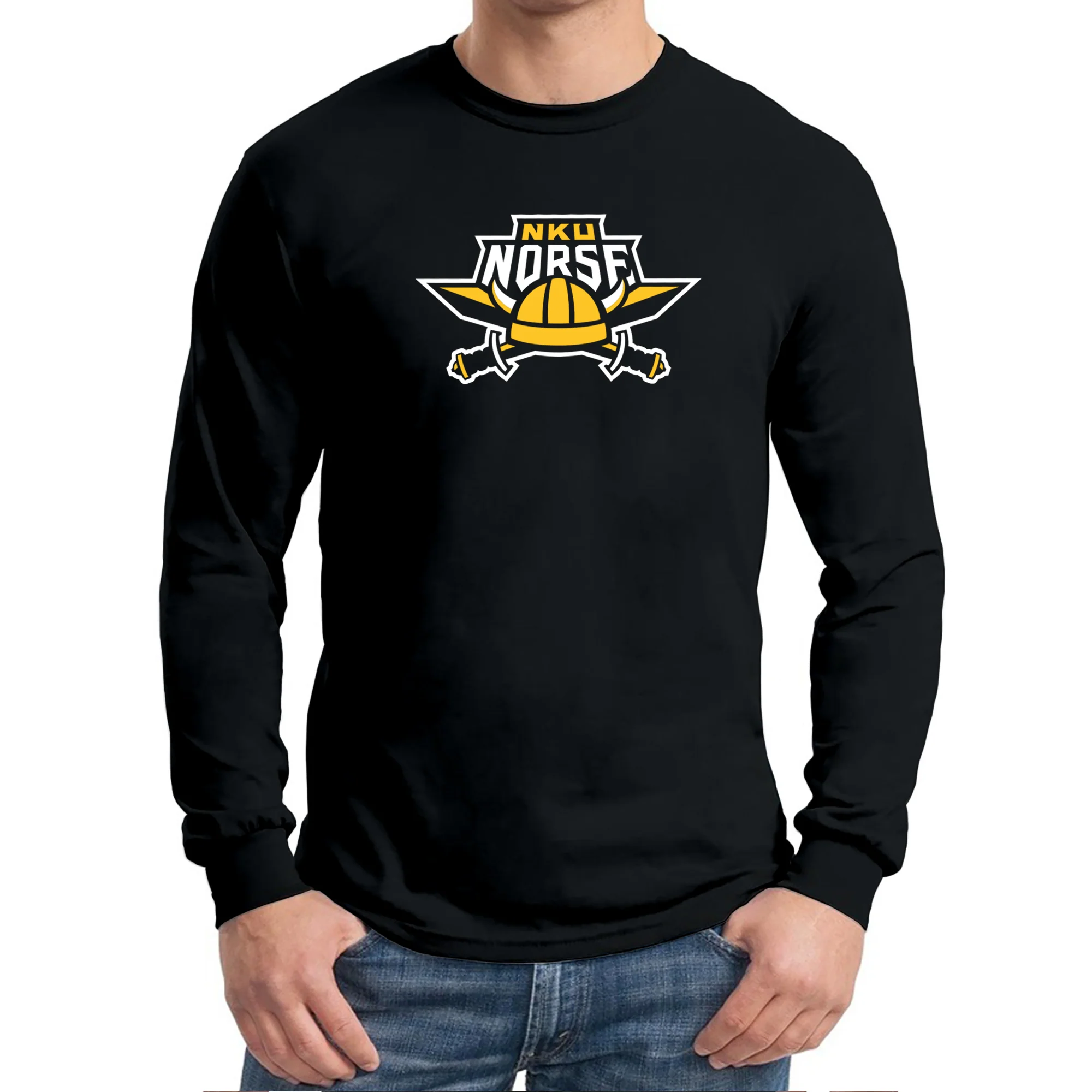 Northern Kentucky University Norse Primary Logo Long Sleeve T Shirt - Black - Image 2