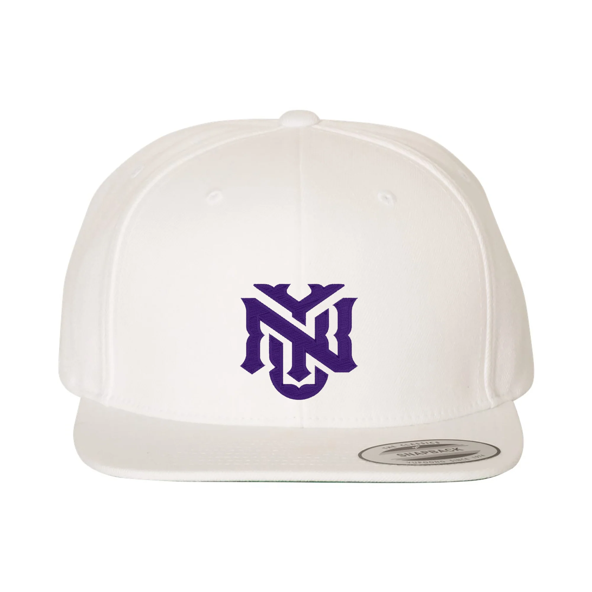 NYU Primary Logo Flatbill Snapback Hat - White