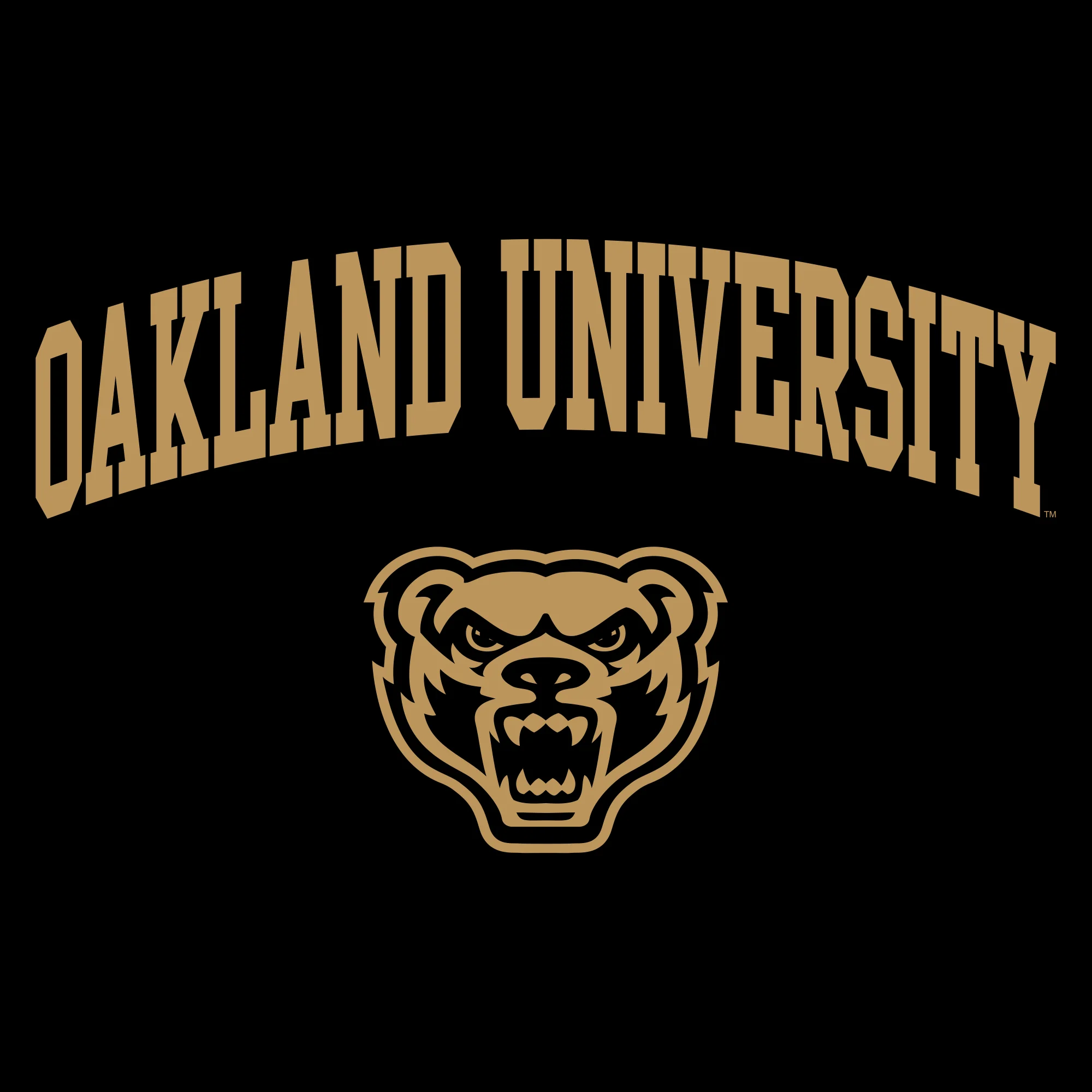 Oakland University Golden Grizzlies Arch Logo Short Sleeve T Shirt - Black - Image 2