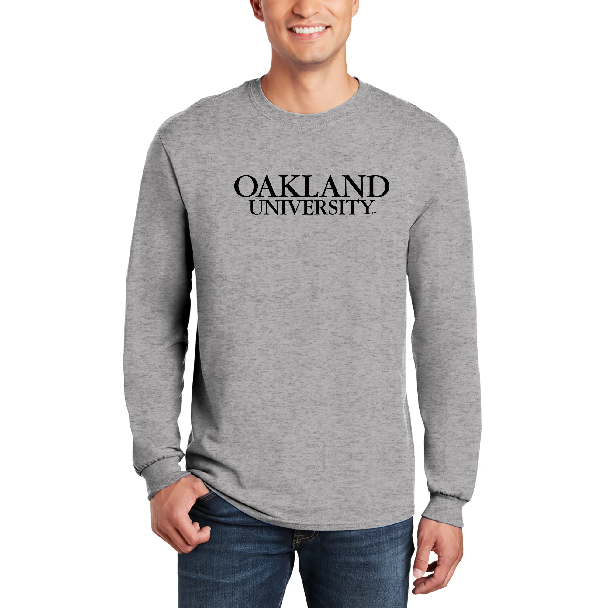 Oakland University Institutional Logo Long Sleeve - Sport Grey - Image 3
