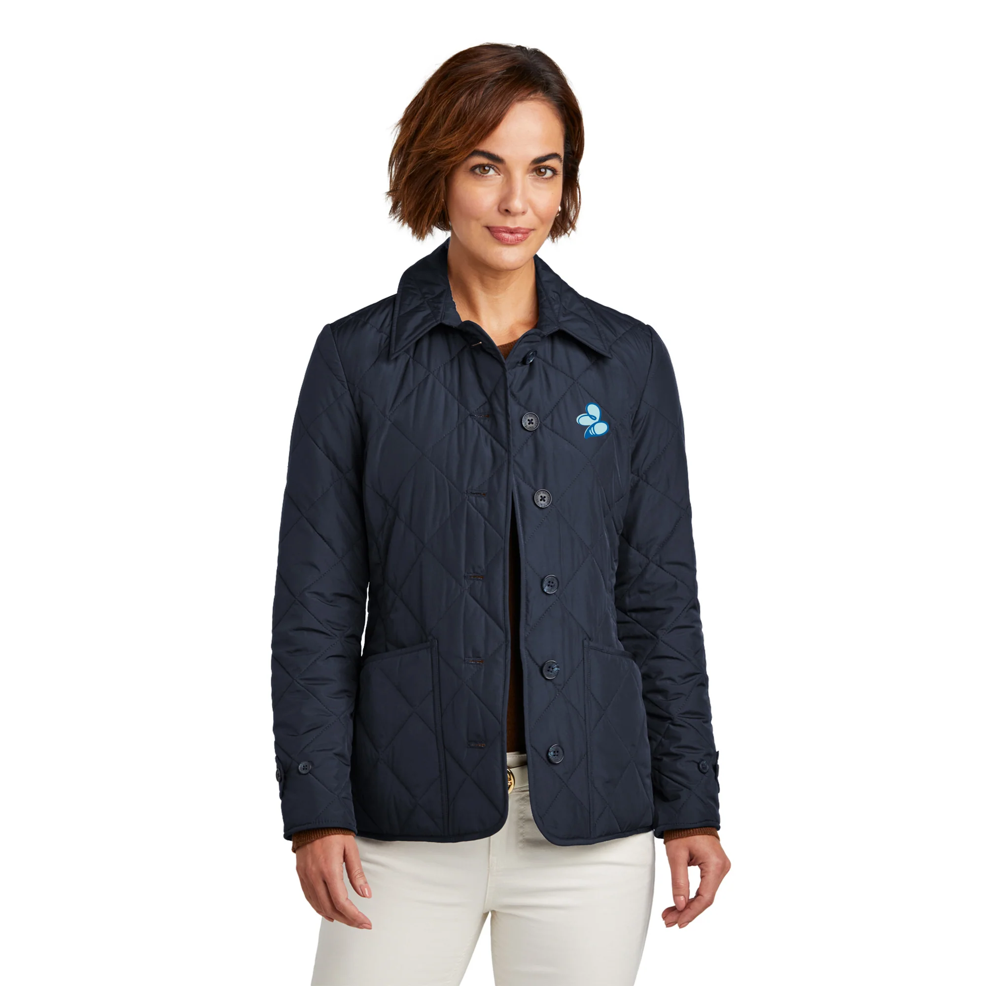 Omega Phi Alpha Primary Logo LC Brooks Brothers Women's Quilted Jacket - Night Navy - Image 3