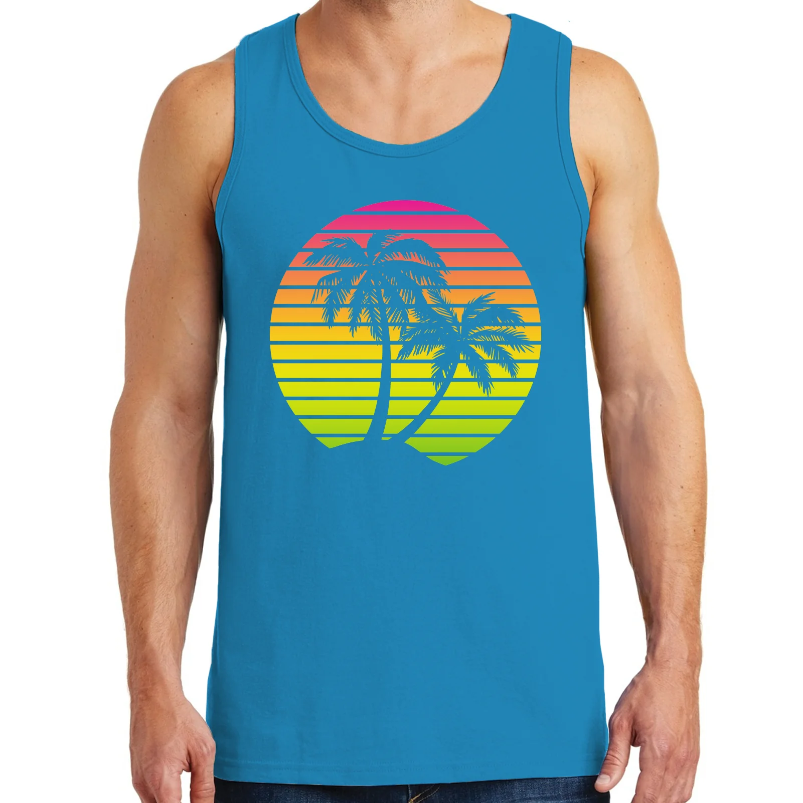 Palm Trees Sunset Tank Top - Sapphire - Image 3