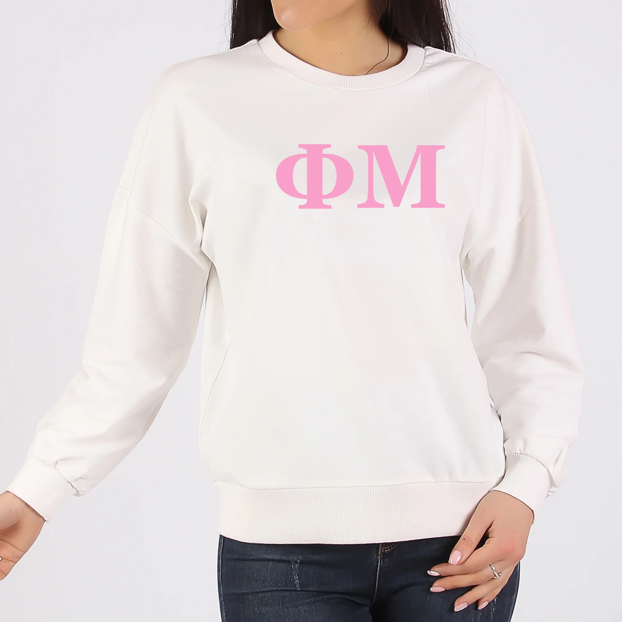Phi Mu Greek Letter Block Crewneck Sweatshirt - White - Image 3