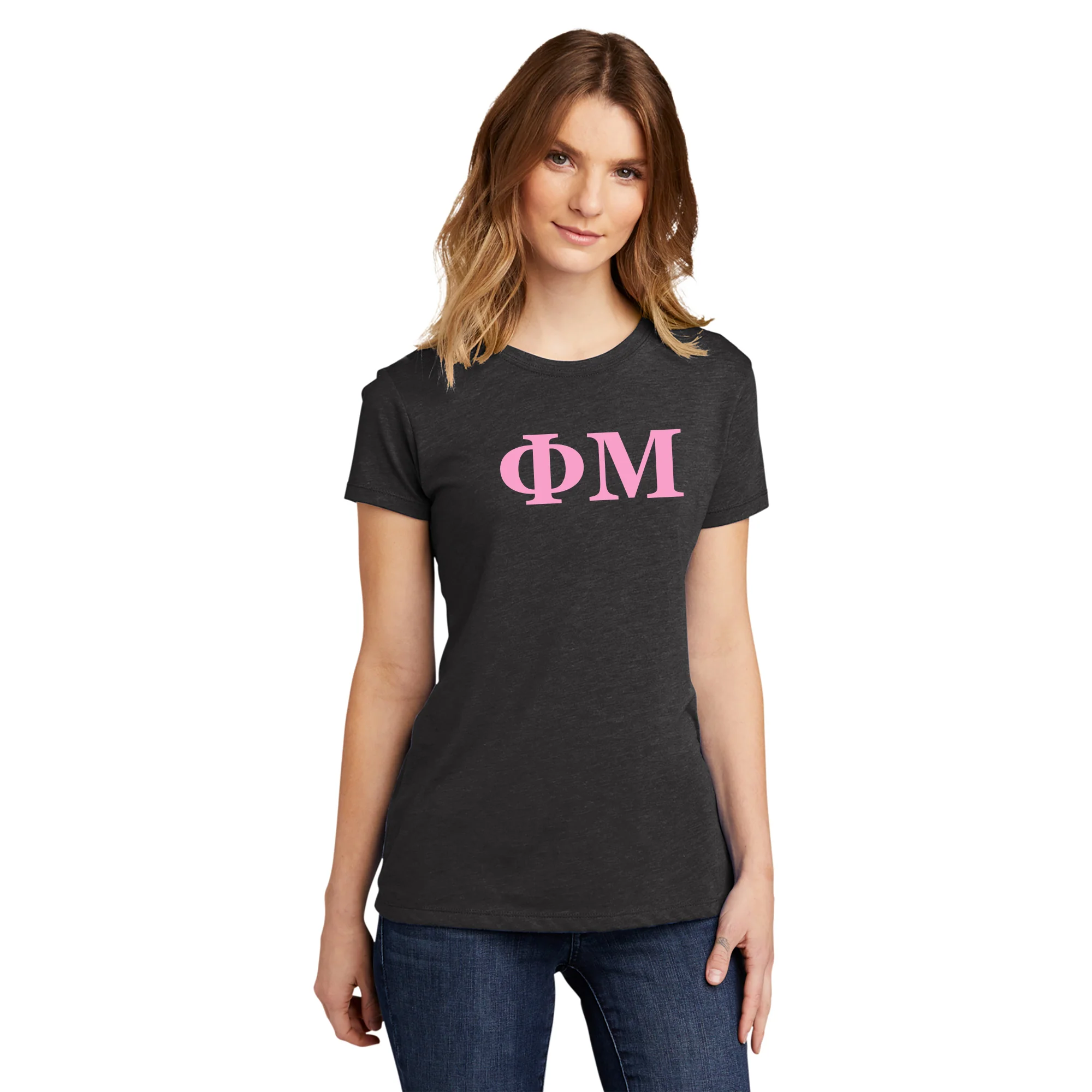 Phi Mu Greek Letter Block Womens Triblend T-Shirt - Vintage Black - Image 3