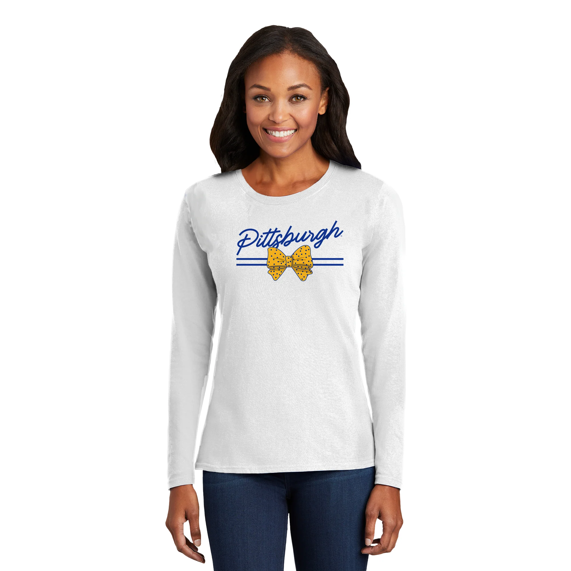 Pittsburgh Bow Script Womens Long Sleeve - White - Image 3