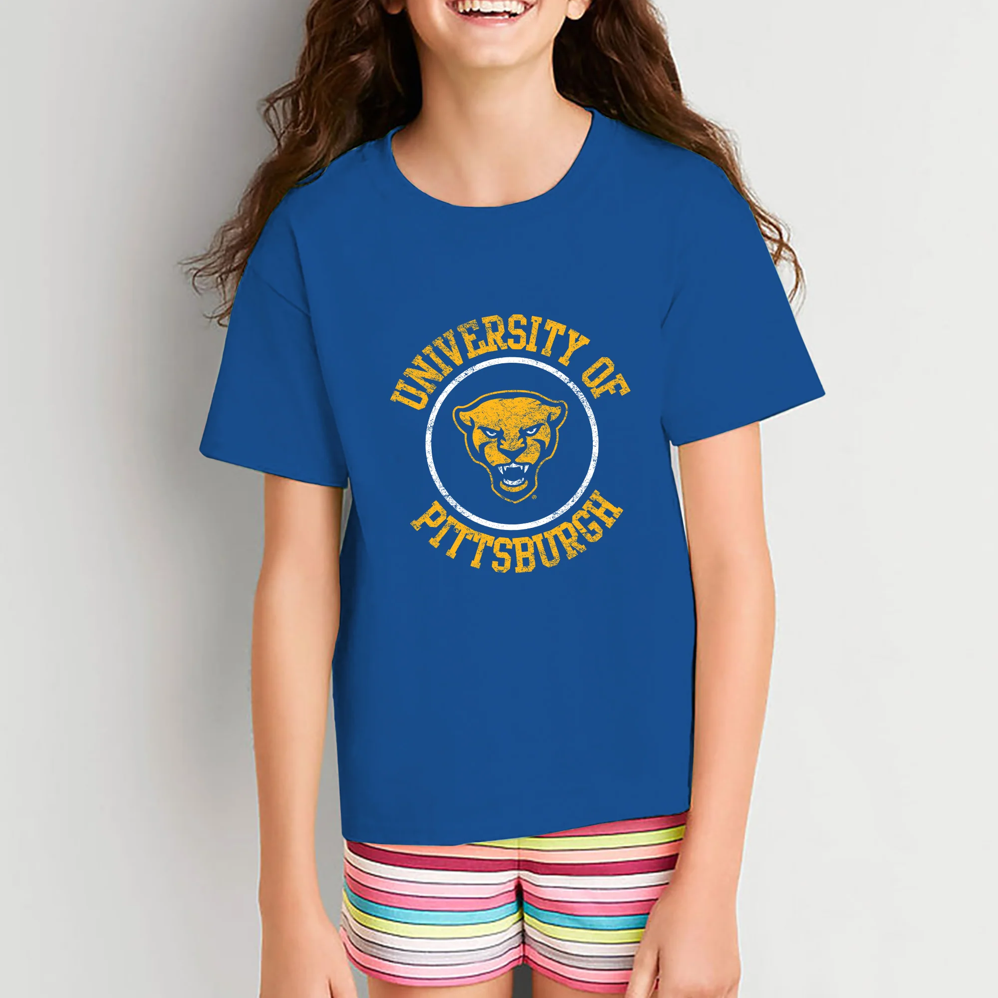 Pittsburgh Panthers Distressed Circle Logo Youth T-Shirt - Royal - Image 4