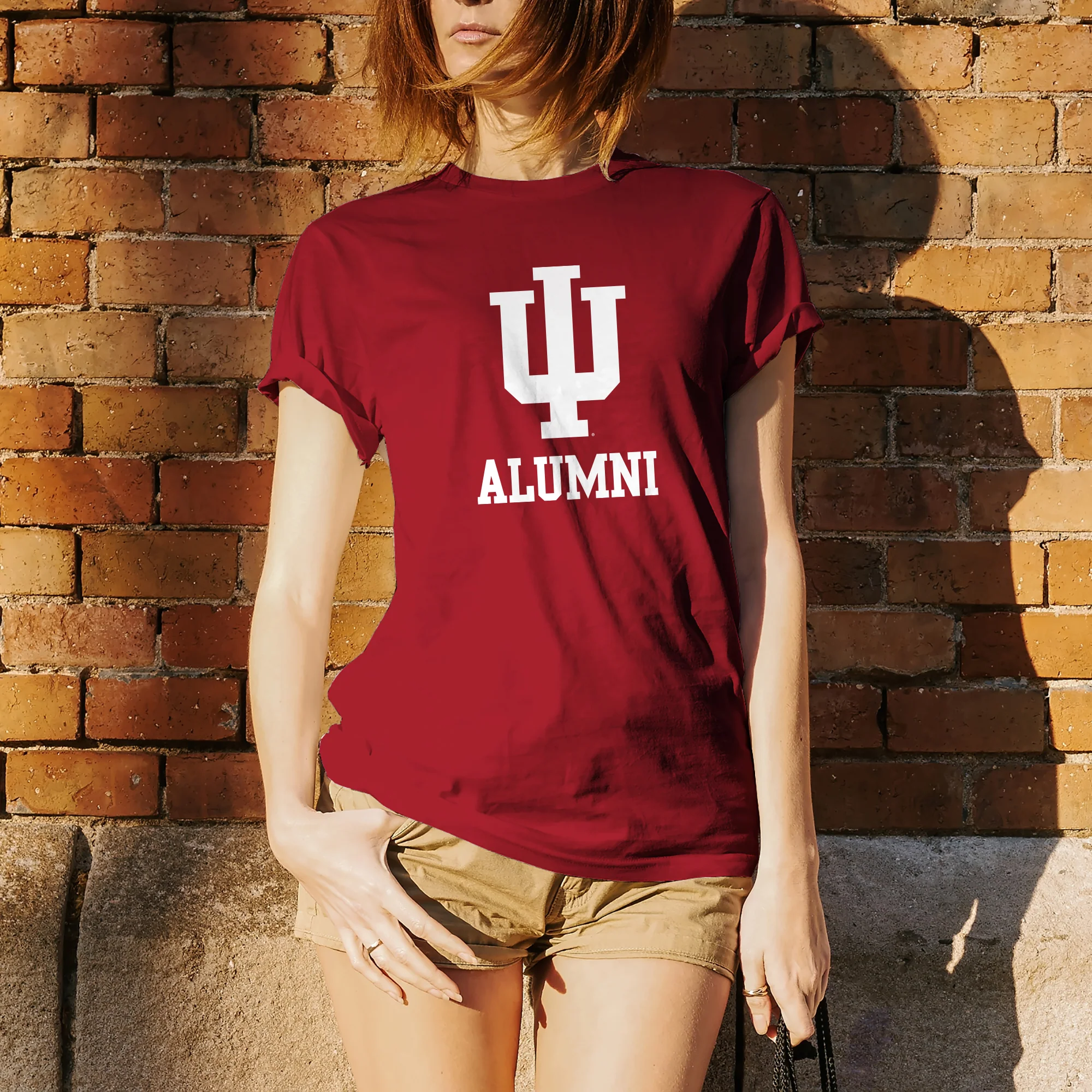 Indiana University Hoosiers Primary Logo Alumni Basic Cotton Short Sleeve T Shirt - Cardinal - Image 4