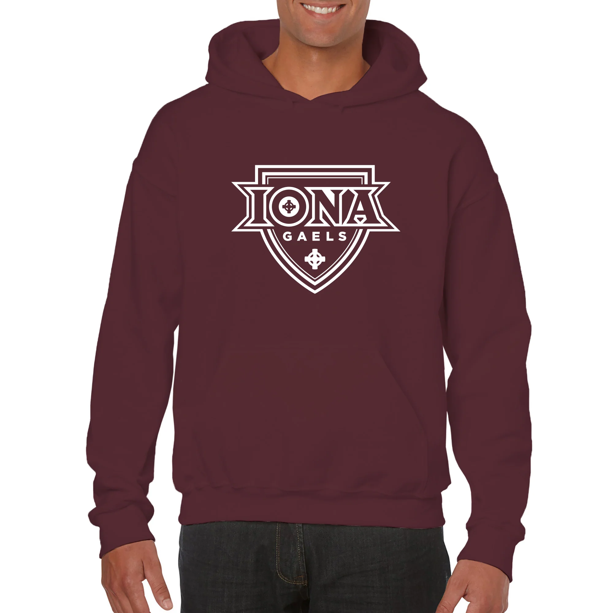 Iona University Gaels Primary Logo Heavy Blend Hoodie - Maroon - Image 3