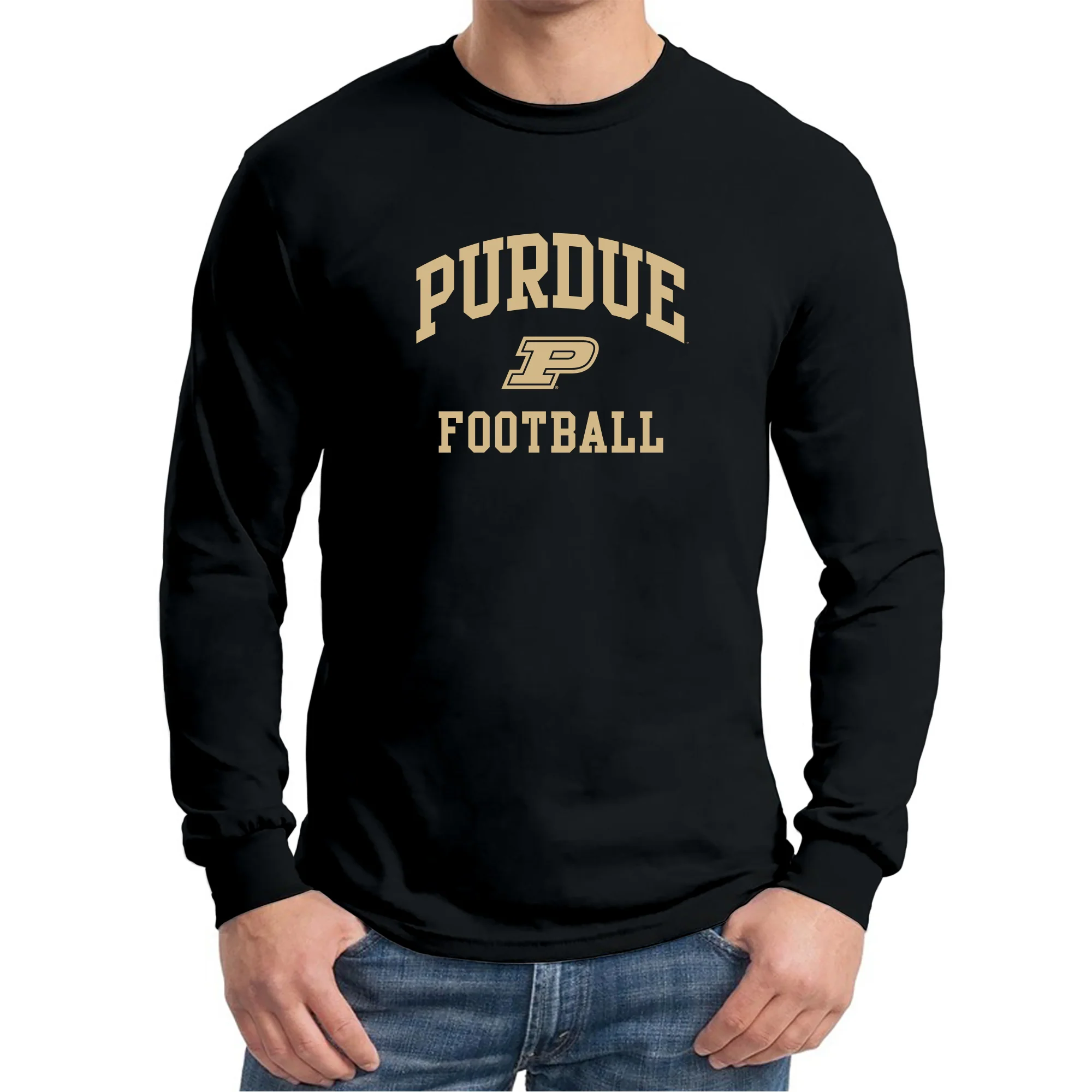 Purdue Boilermakers Arch Logo Football Long Sleeve T Shirt - Black - Image 3