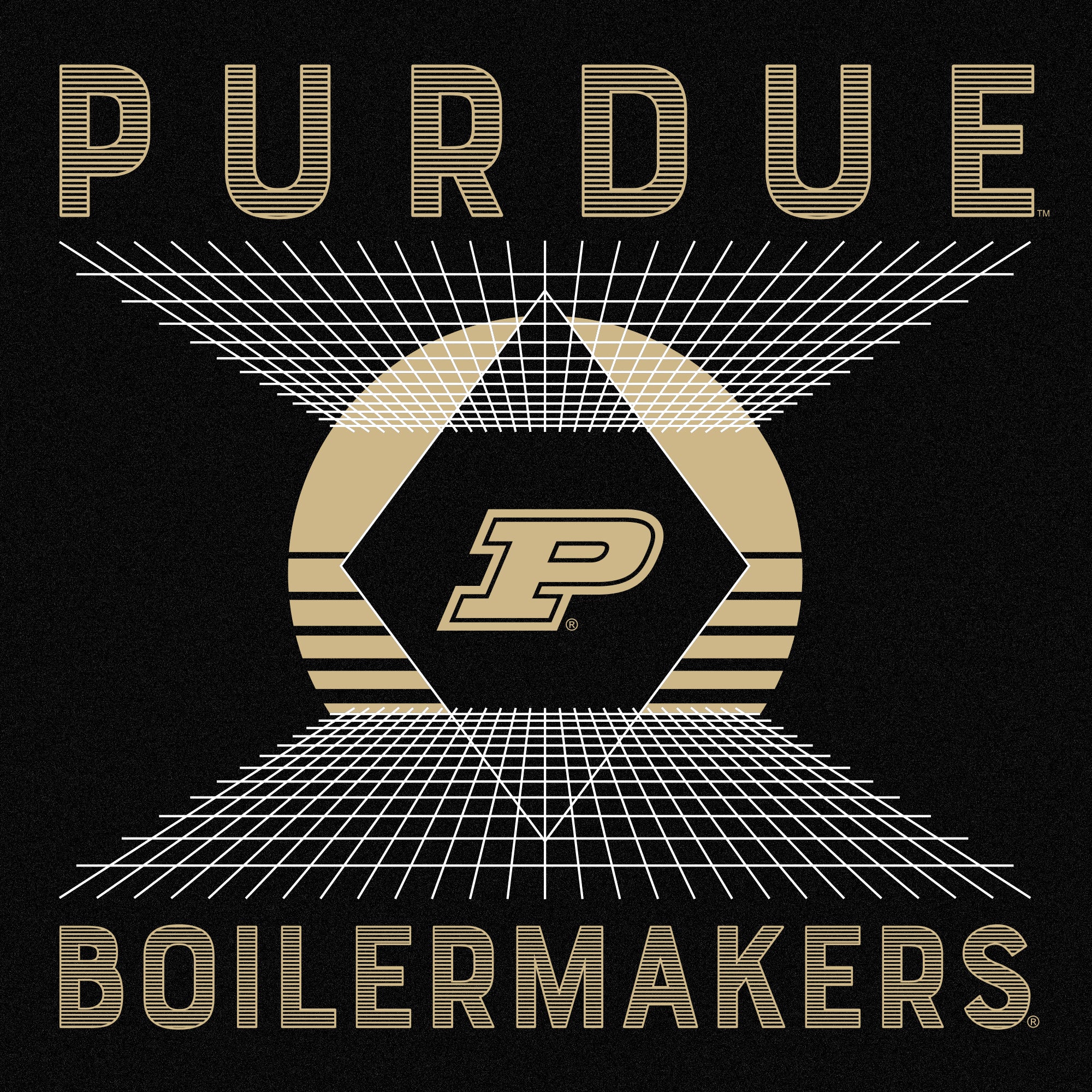 Purdue Boilermakers Vaporwave Grid Triblend T Shirt - Solid Black - Image 2