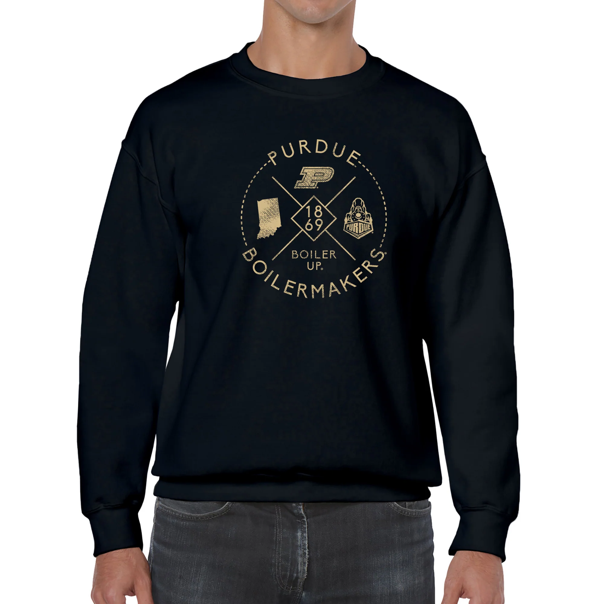Purdue University Boilermakers Identity Stamp Heavy Blend Crewneck Sweatshirt - Black - Image 3