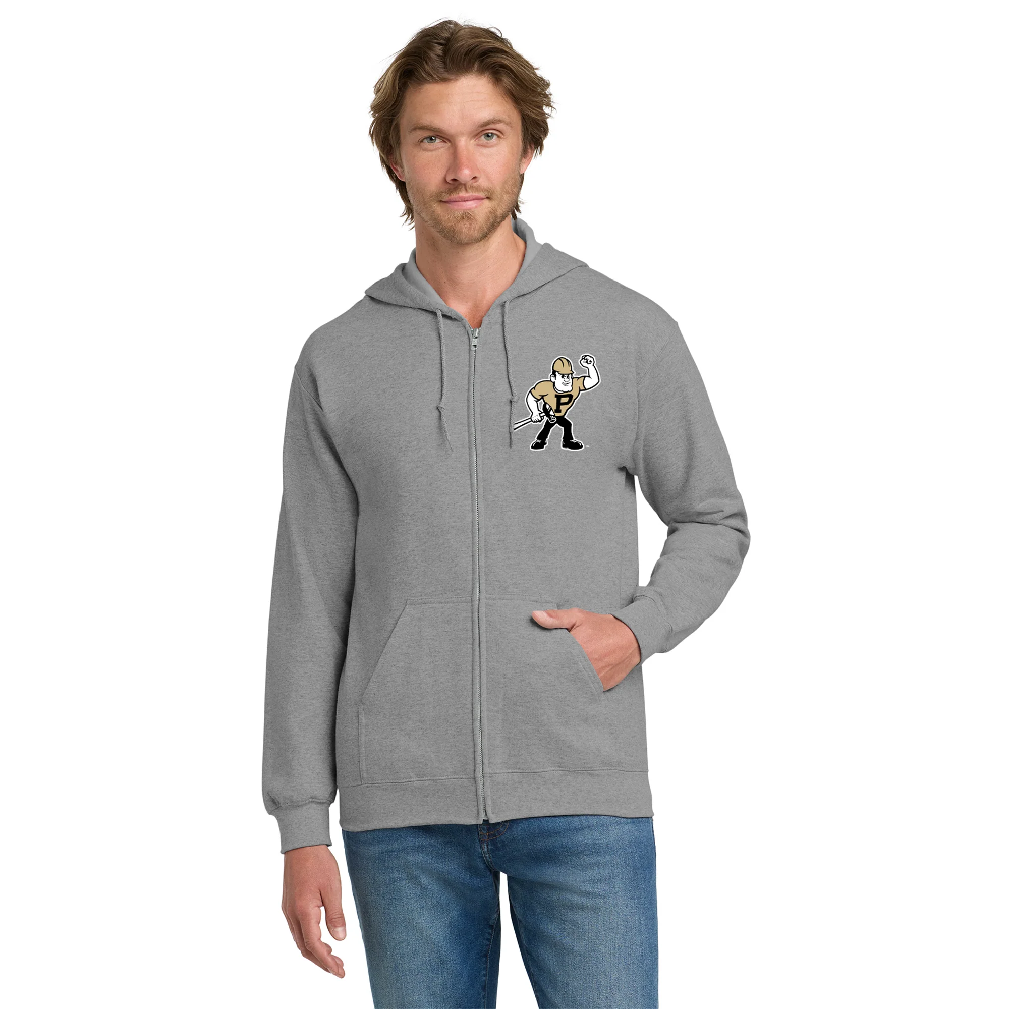 Purdue Pete Boilers Script Zip Hoodie - Sport Grey - Image 3