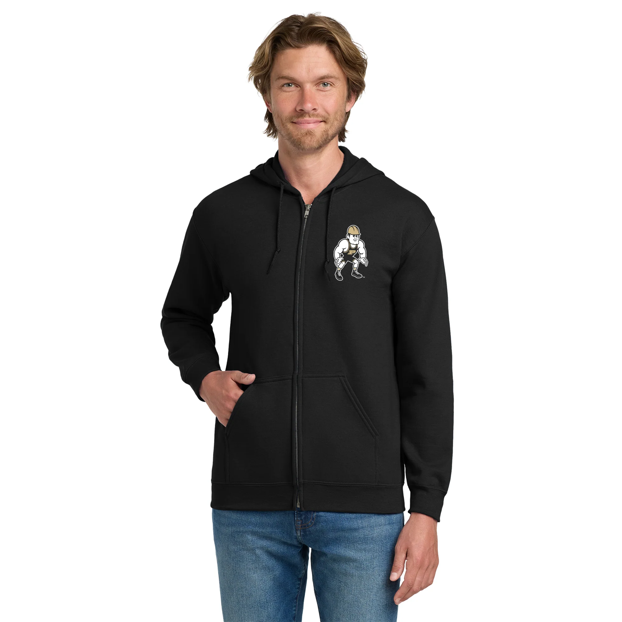 Purdue Pete Wrestling Mascot Mark LC Zip Hoodie - Black - Image 3