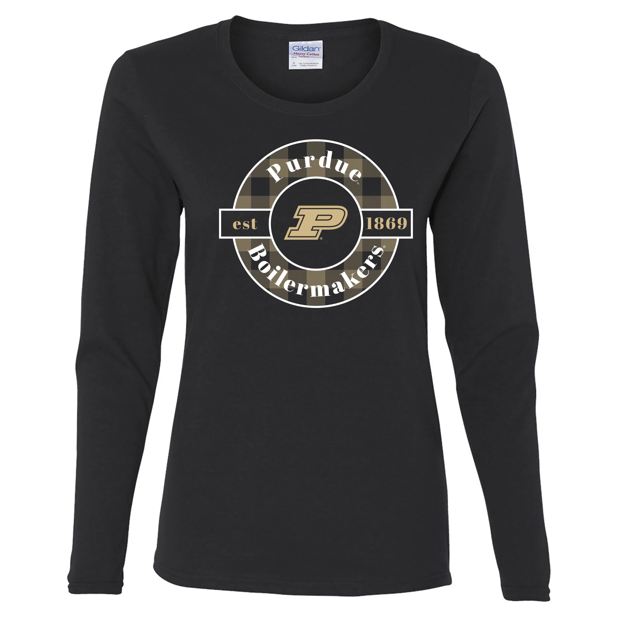Purdue Plaid Circle Womens Long Sleeve - Black