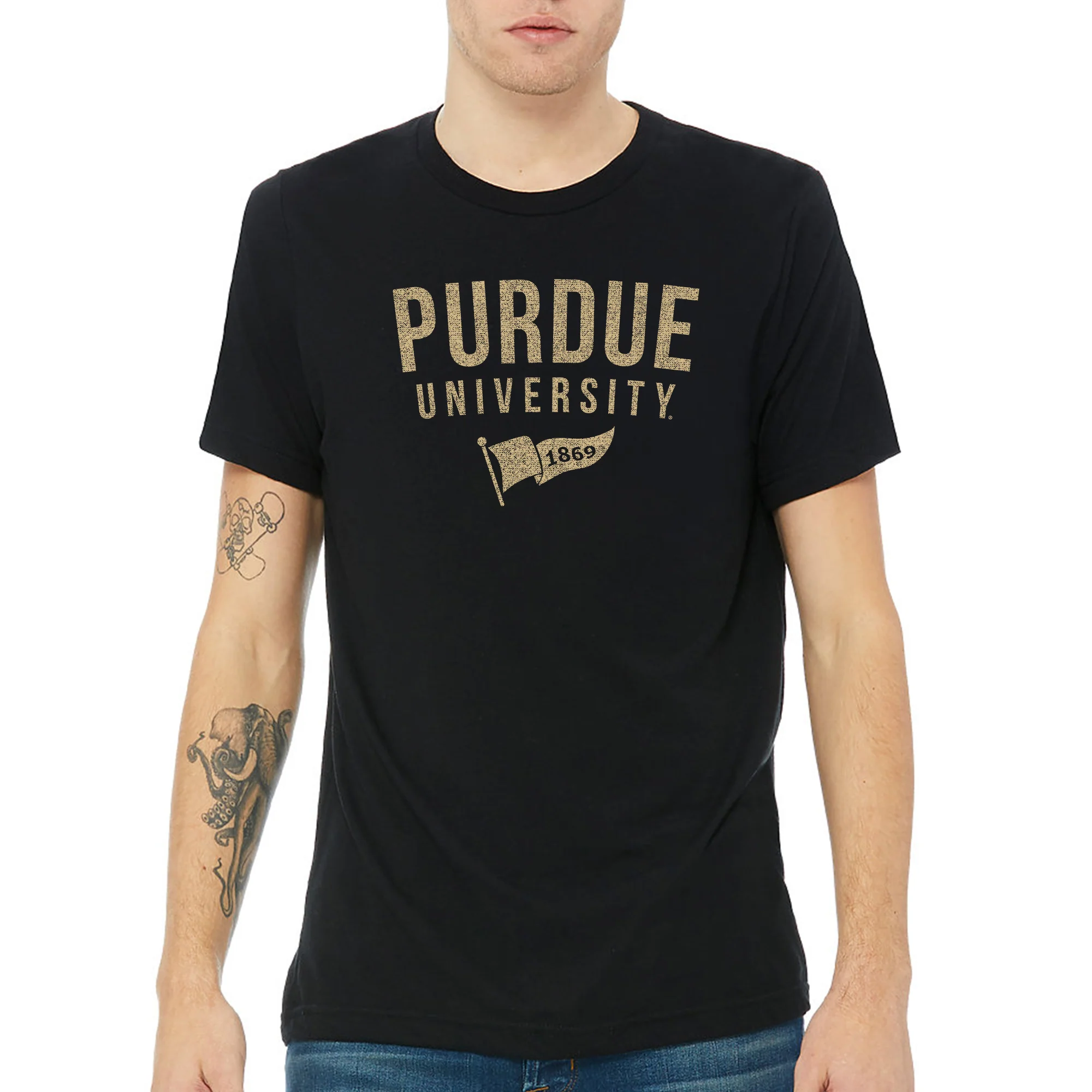 Purdue University Boilermakers 1869 Banner Canvas Short Sleeve Triblend T-Shirt - Solid Black - Image 3