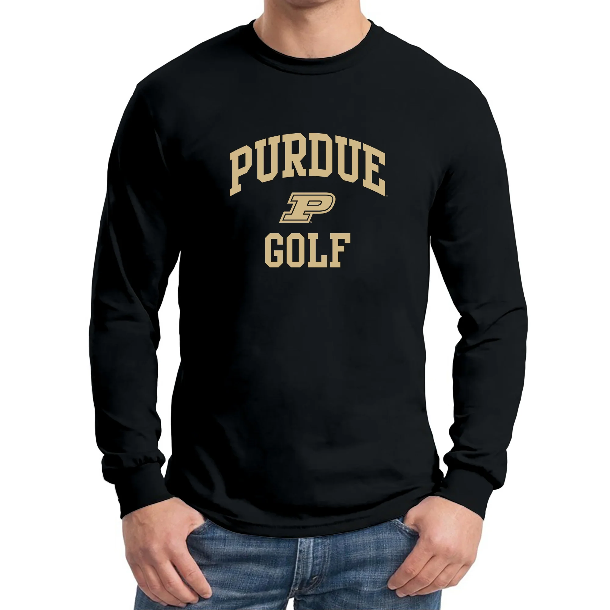 Purdue University Boilermakers Arch Logo Golf Long Sleeve T Shirt - Black - Image 3