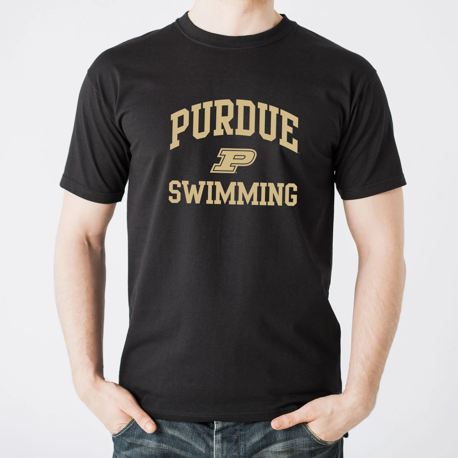 Purdue University Boilermakers Arch Logo Swimming Short Sleeve T Shirt - Black - Image 3