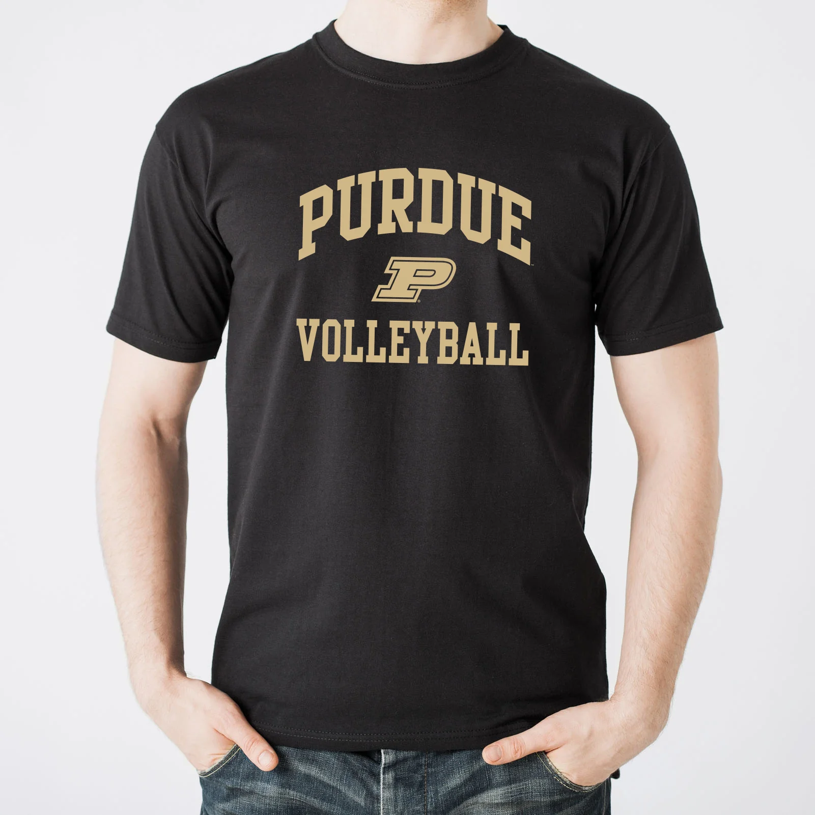Purdue University Boilermakers Arch Logo Volleyball Short Sleeve T Shirt - Black - Image 3