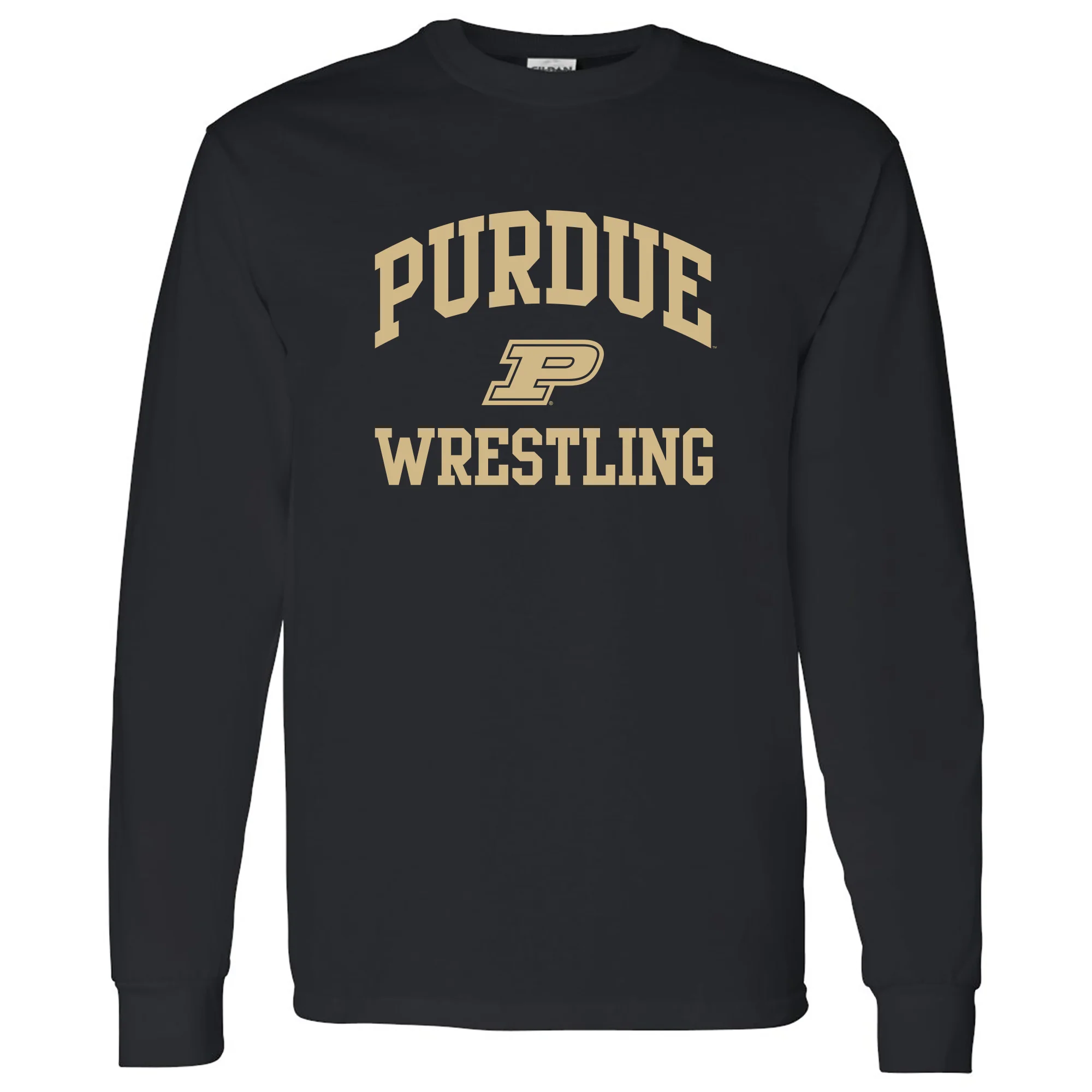 Purdue University Boilermakers Arch Logo Wrestling Long Sleeve T Shirt - Black