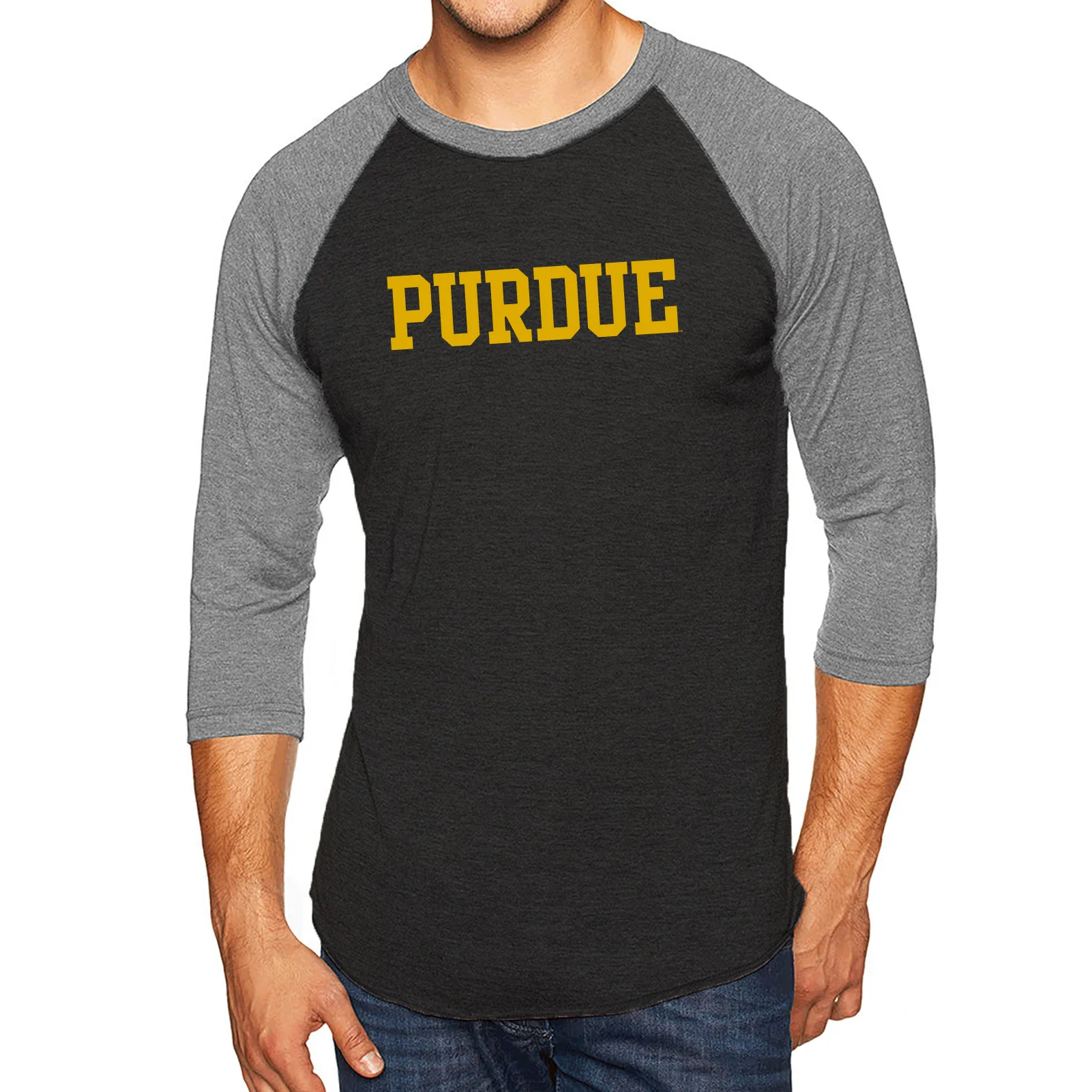 Purdue University Boilermakers Basic Block Raglan - Vintage Black/Premium Heather - Image 3