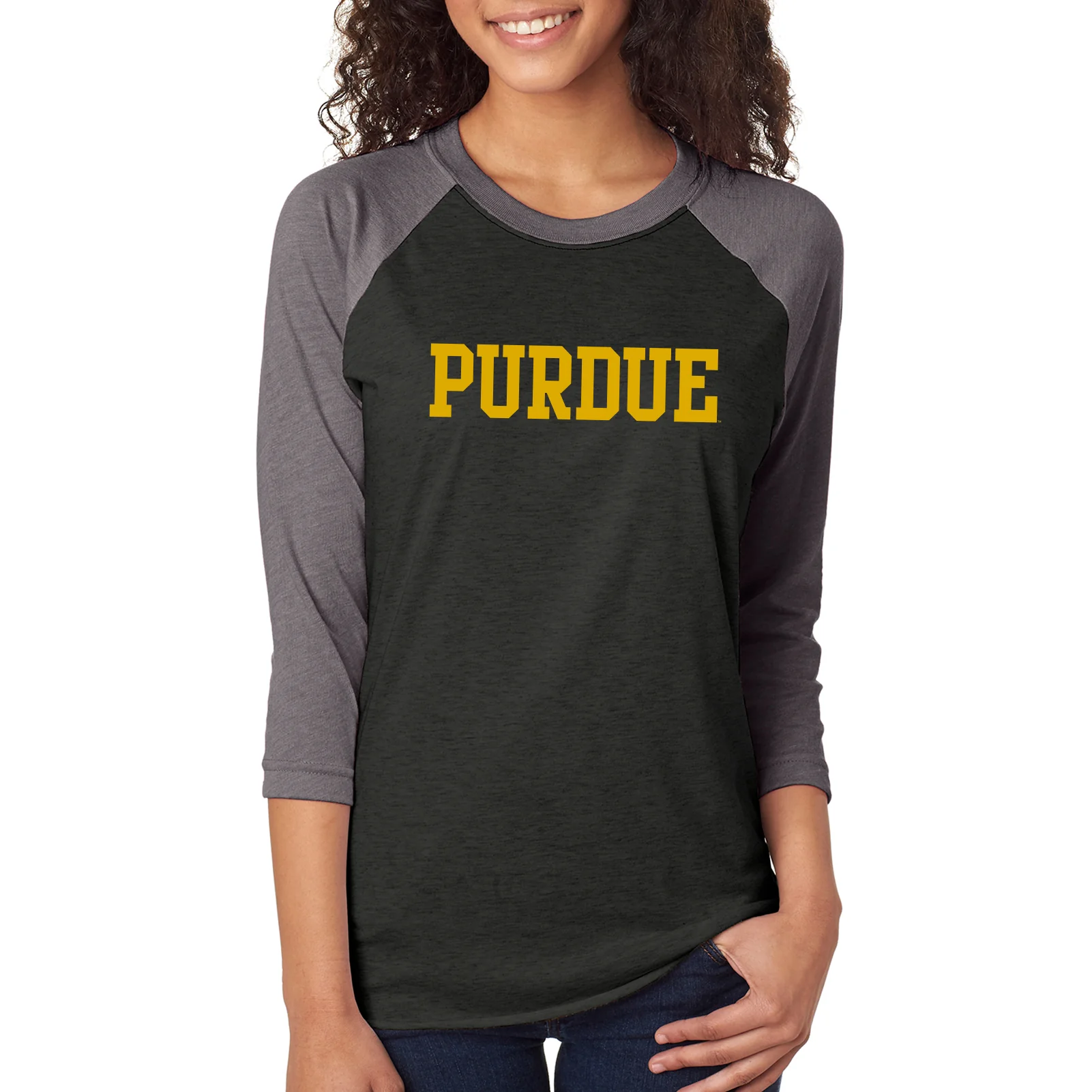 Purdue University Boilermakers Basic Block Raglan - Vintage Black/Premium Heather - Image 4