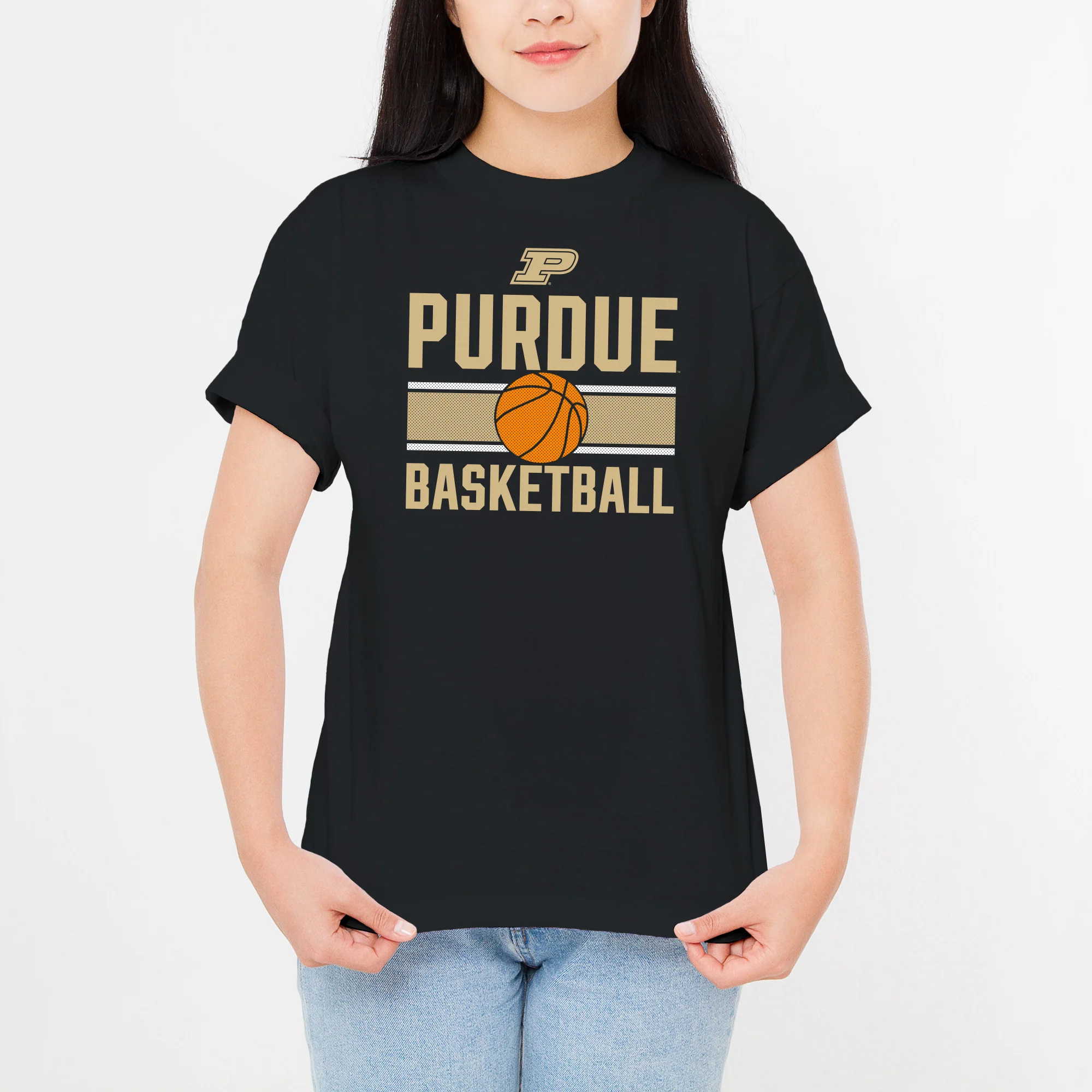 Purdue University Boilermakers Basketball Mesh Basic Cotton Short Sleeve T Shirt - Black - Image 3