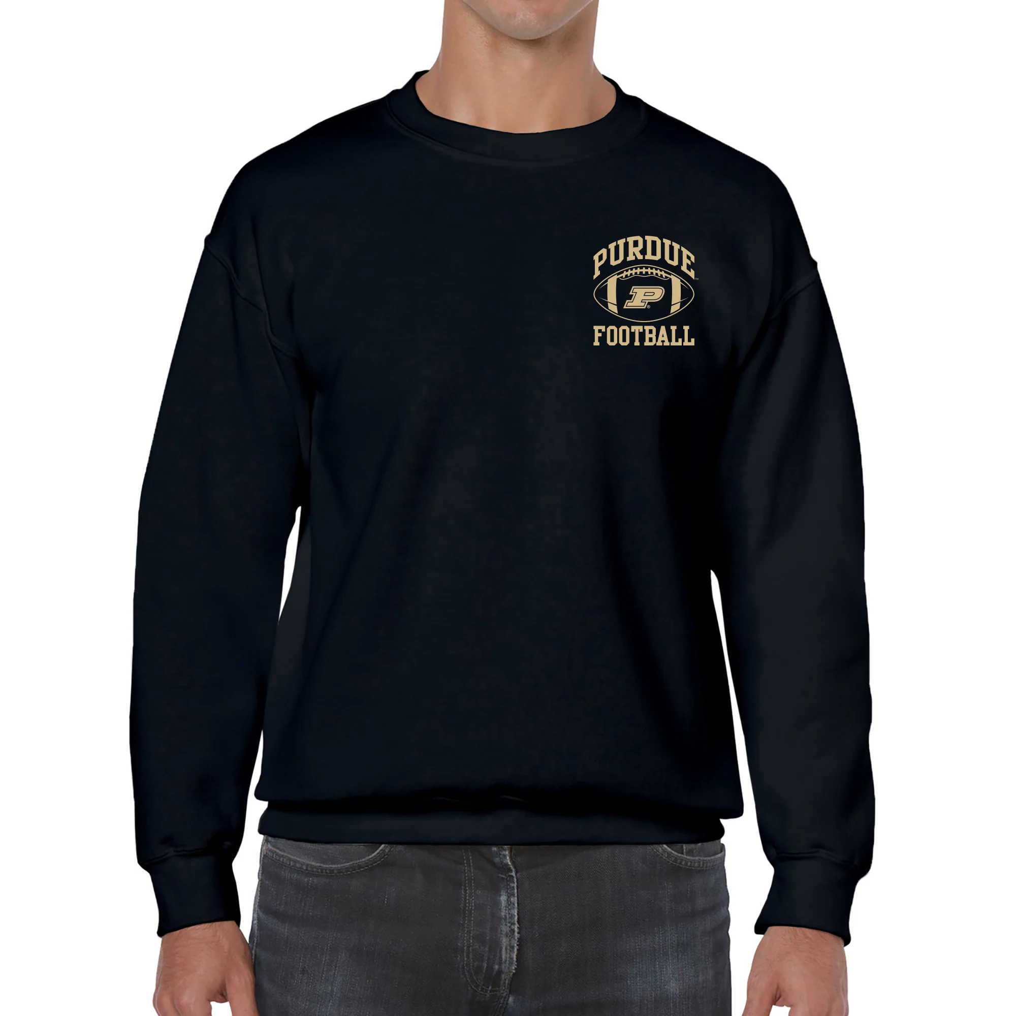 Purdue University Boilermakers Classic Football Arch Left Chest Crewneck Sweatshirt - Black - Image 3