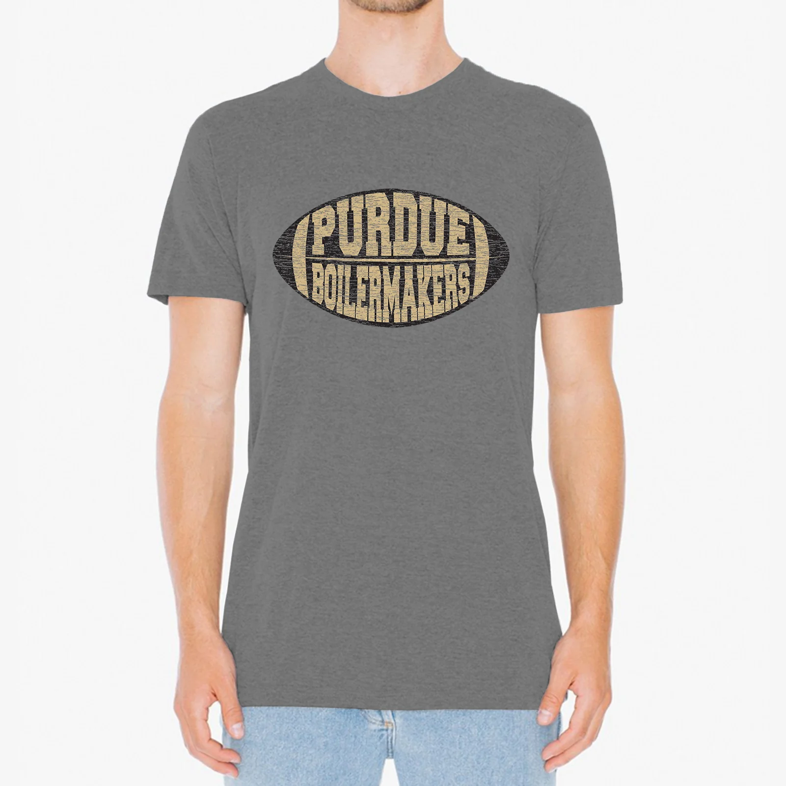 Purdue University Boilermakers Faded Block Football Short Sleeve T Shirt - Premium Heather - Image 3